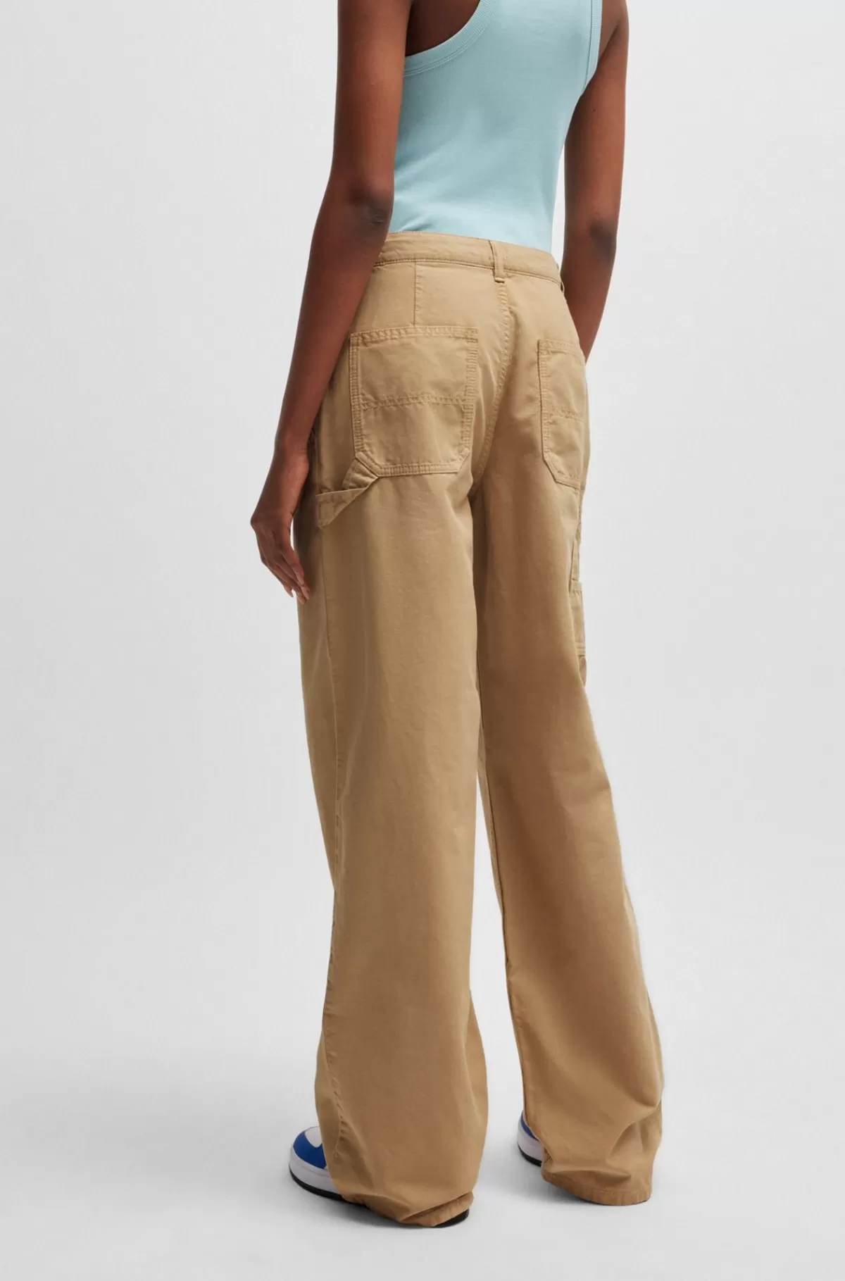 HUGO BOSS Oversize Fit Bukser Med Vide Ben I Bomuldskanvas Beige Sale