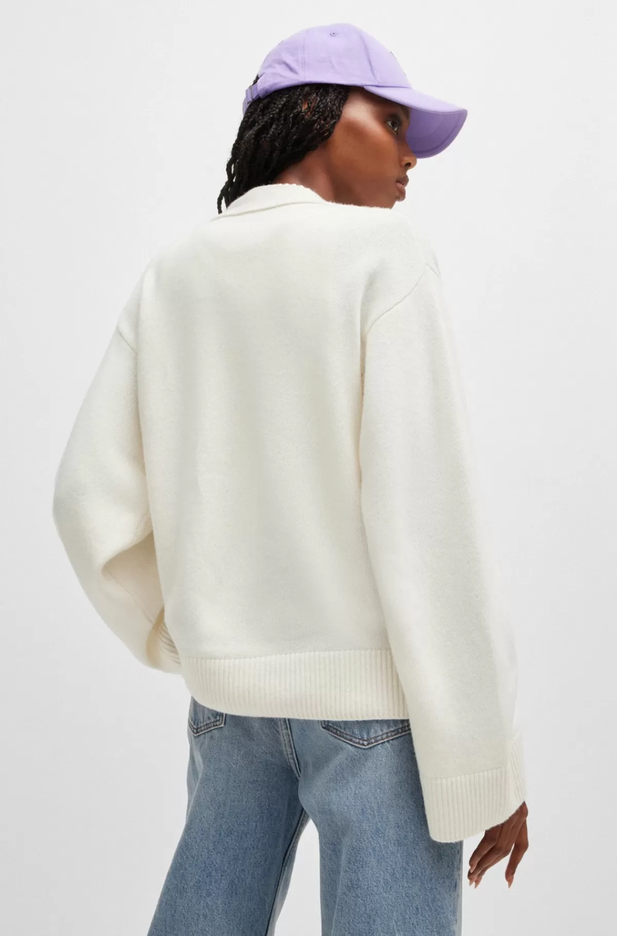 HUGO BOSS Oversize Fit Cardigan Med Uld Og Kashmir Hvid Sale