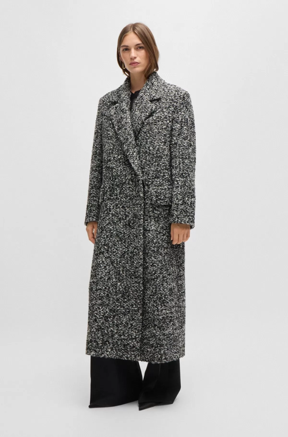 HUGO BOSS Oversize Fit Frakke I Bouclé-tweed Mønstret Flash Sale
