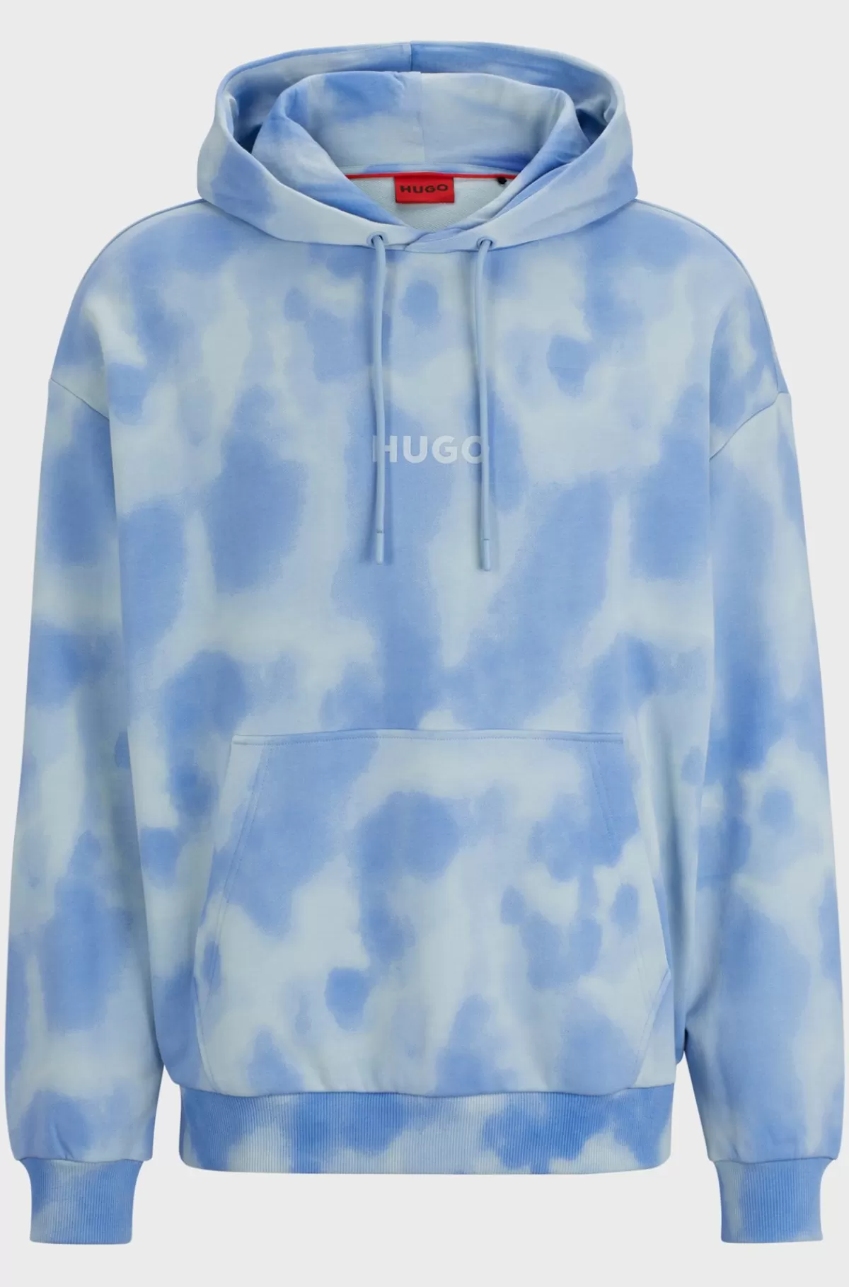 HUGO BOSS Oversize Fit Hættetrøje I Bomuld Med Sæsonens Print Lyseblå Flash Sale