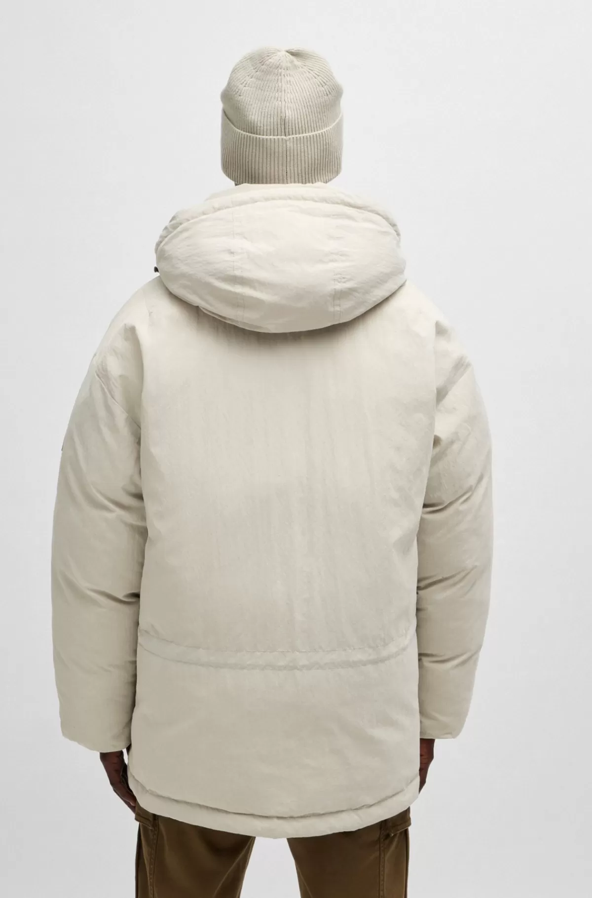 HUGO BOSS Oversize Fit Jakke I Stof Med Fløjlseffekt Og Aftagelig Hætte Naturlig Online