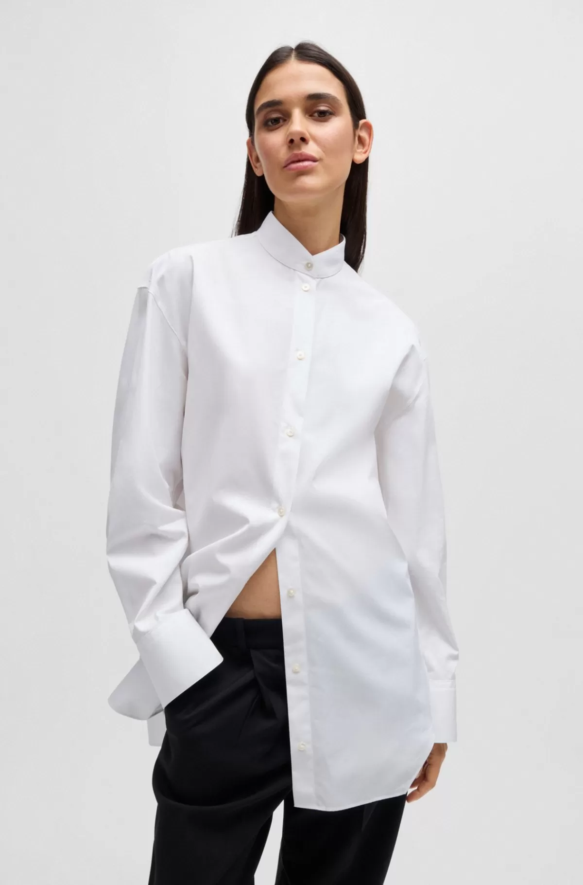 HUGO BOSS Oversize Fit Naomi X BOSS-skjorte I Bomuld Hvid Discount