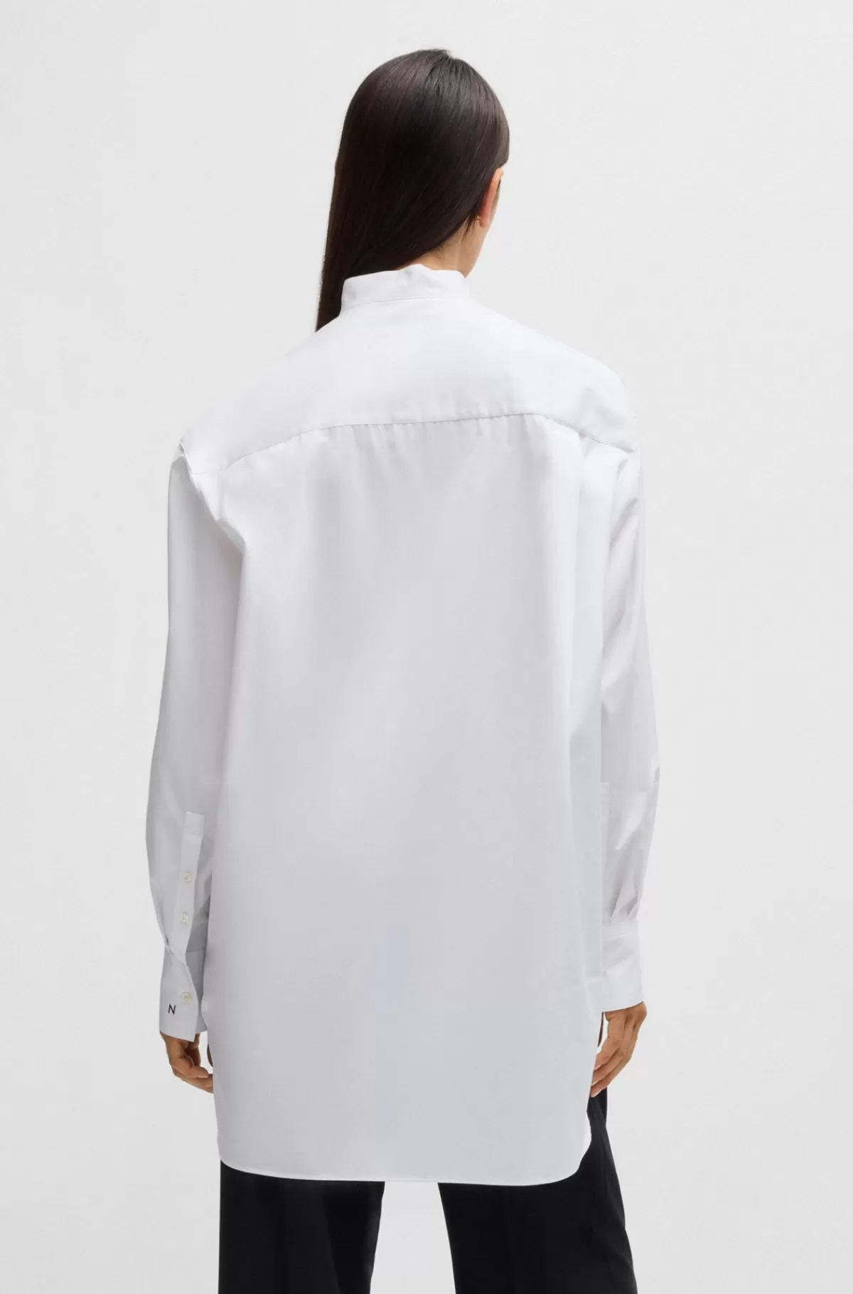 HUGO BOSS Oversize Fit Naomi X BOSS-skjorte I Bomuld Hvid Discount