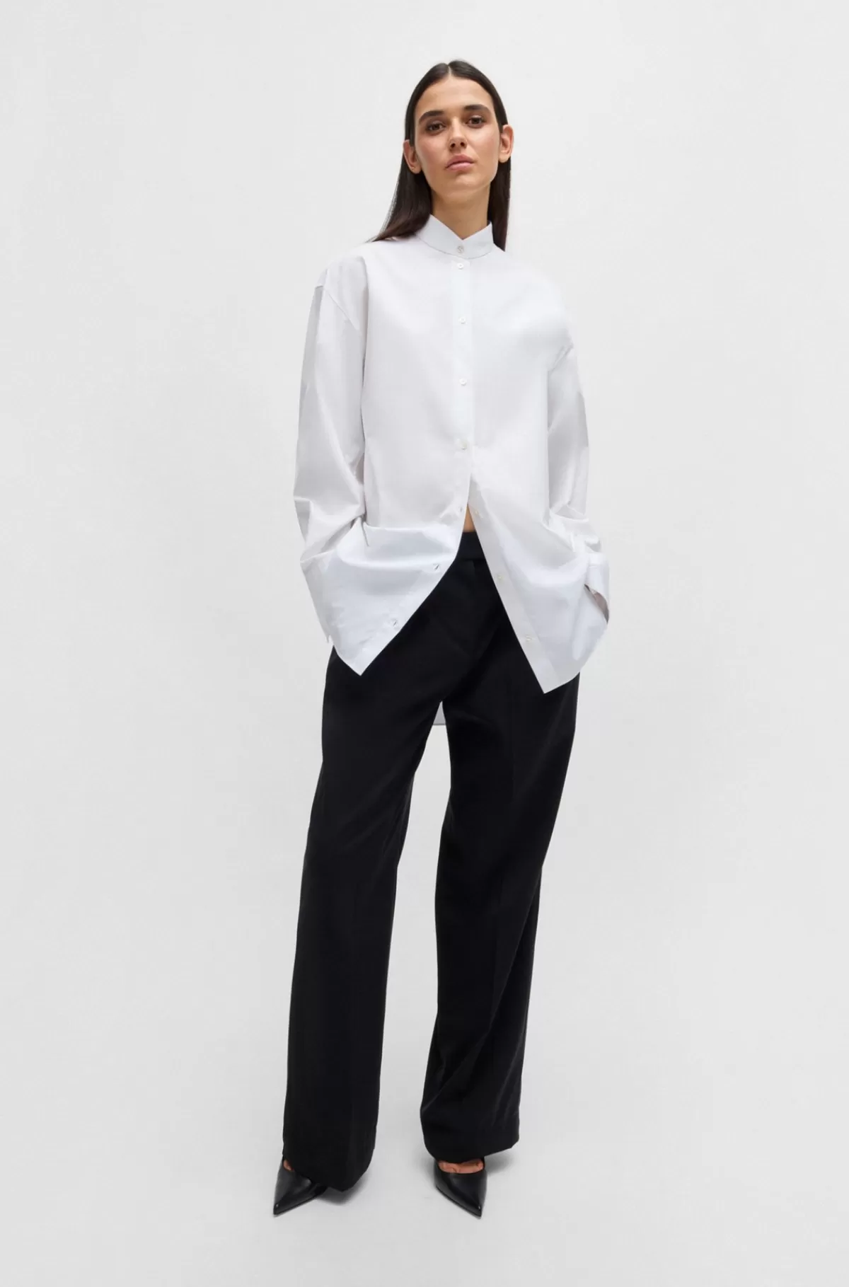 HUGO BOSS Oversize Fit Naomi X BOSS-skjorte I Bomuld Hvid Discount