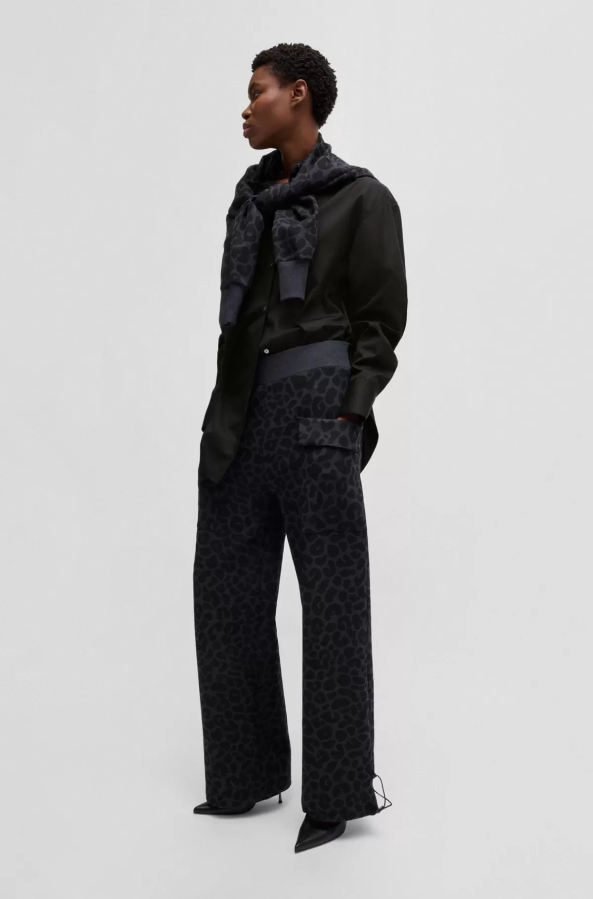 HUGO BOSS Oversize Fit Naomi X BOSS-skjorte I Bomuld Sort Discount