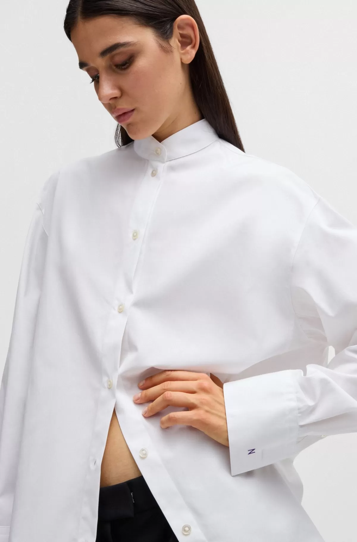 HUGO BOSS Oversize Fit Naomi X BOSS-skjorte I Bomuld Hvid Discount