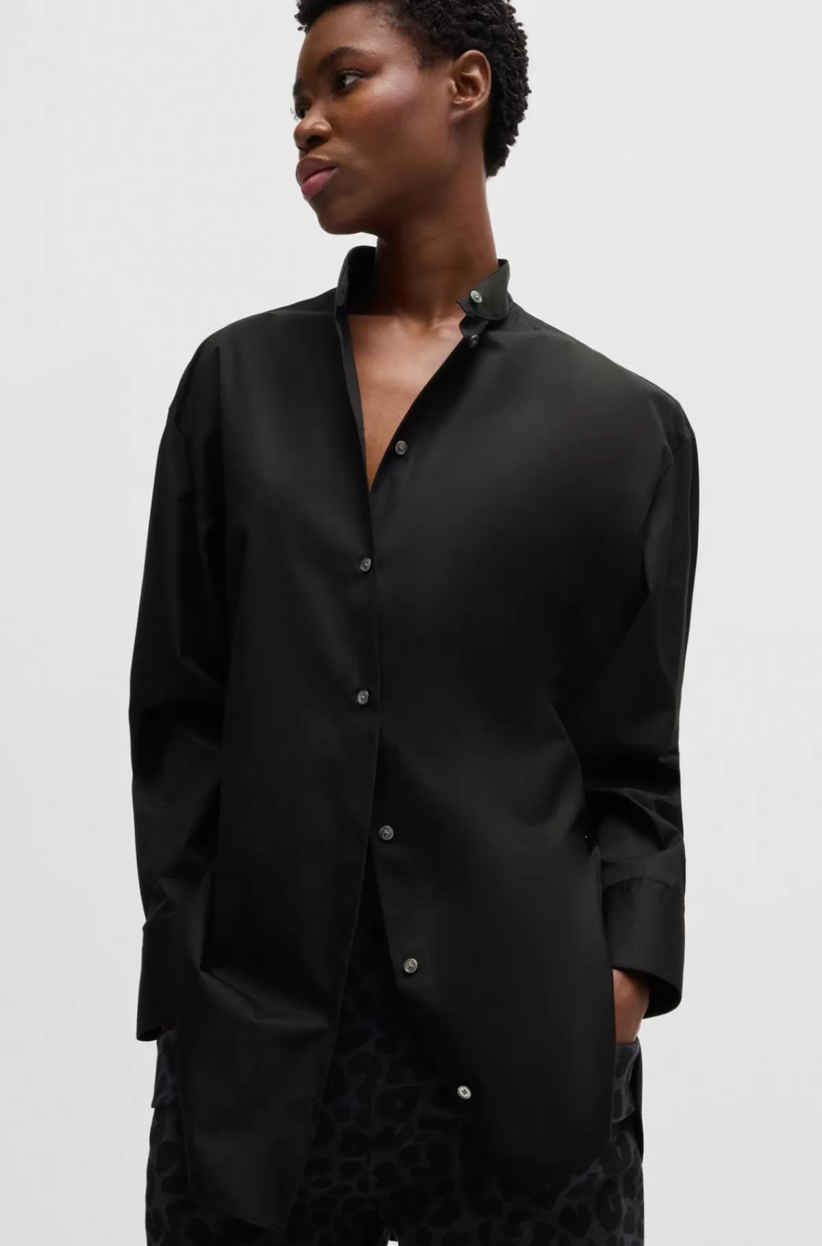 HUGO BOSS Oversize Fit Naomi X BOSS-skjorte I Bomuld Sort Discount