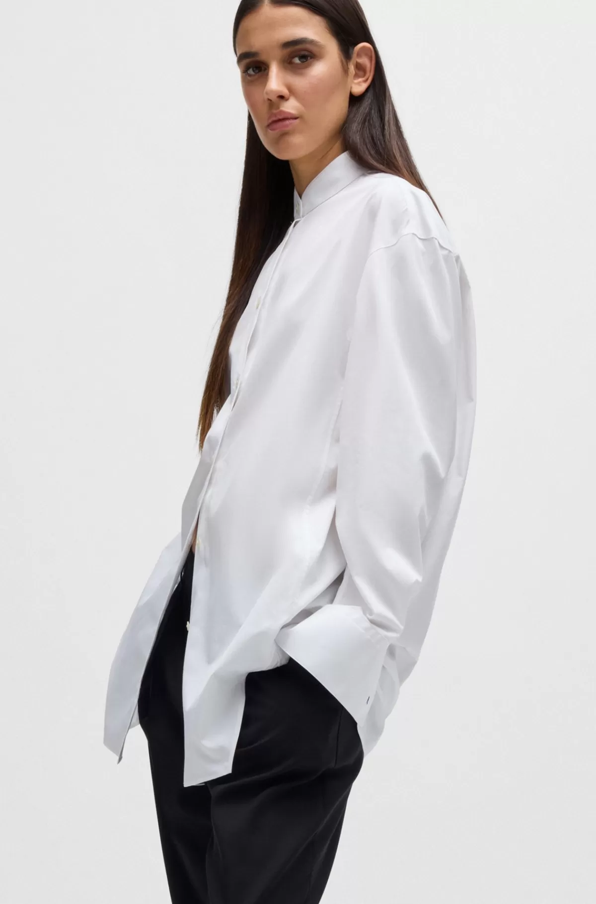HUGO BOSS Oversize Fit Naomi X BOSS-skjorte I Bomuld Hvid Discount