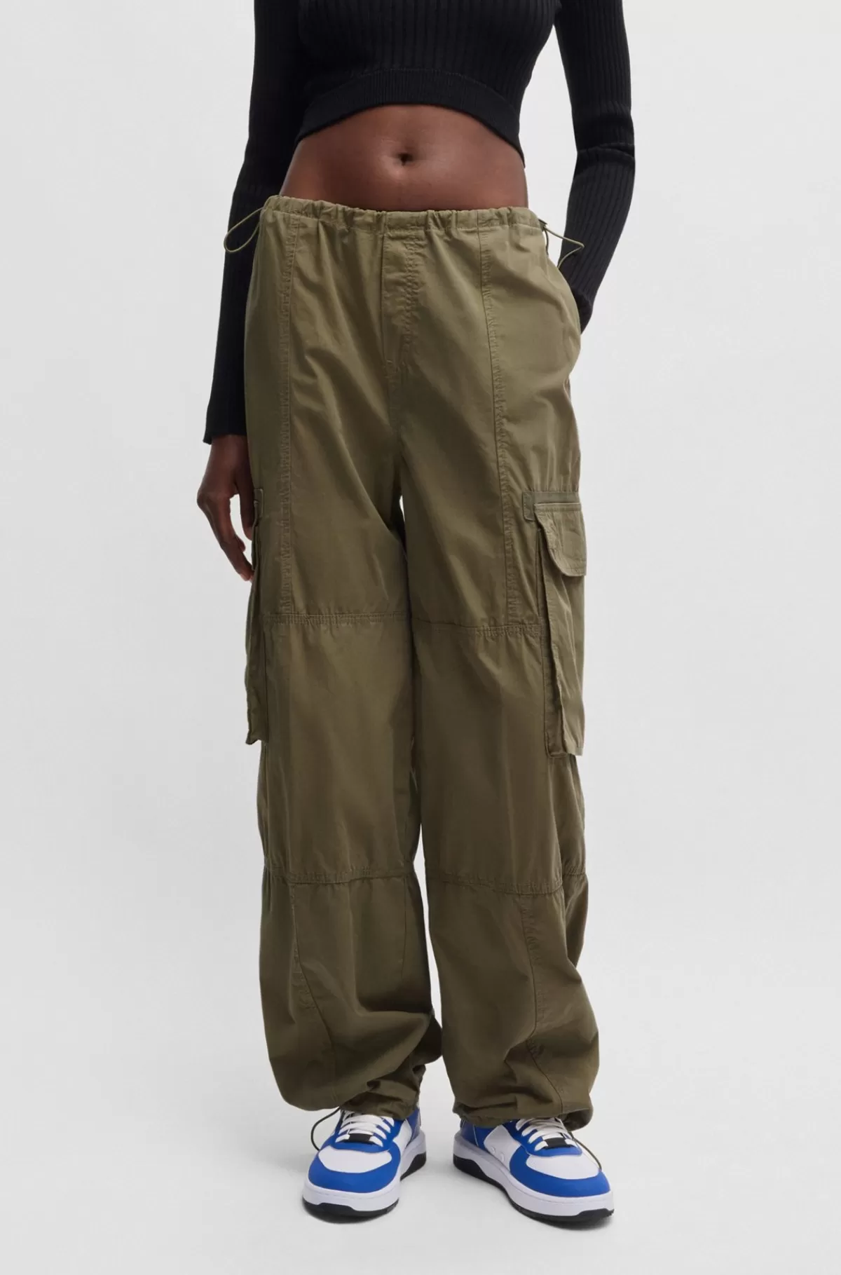 HUGO BOSS Oversize Fit Parachutebukser I Bomuldspoplin Mørkegrøn Best