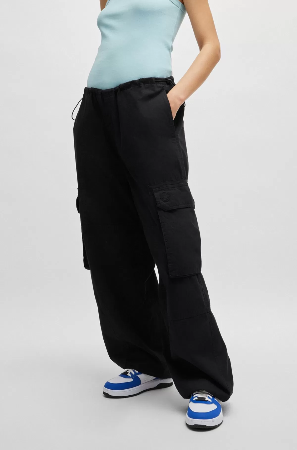 HUGO BOSS Oversize Fit Parachutebukser I Bomuldspoplin Sort Best