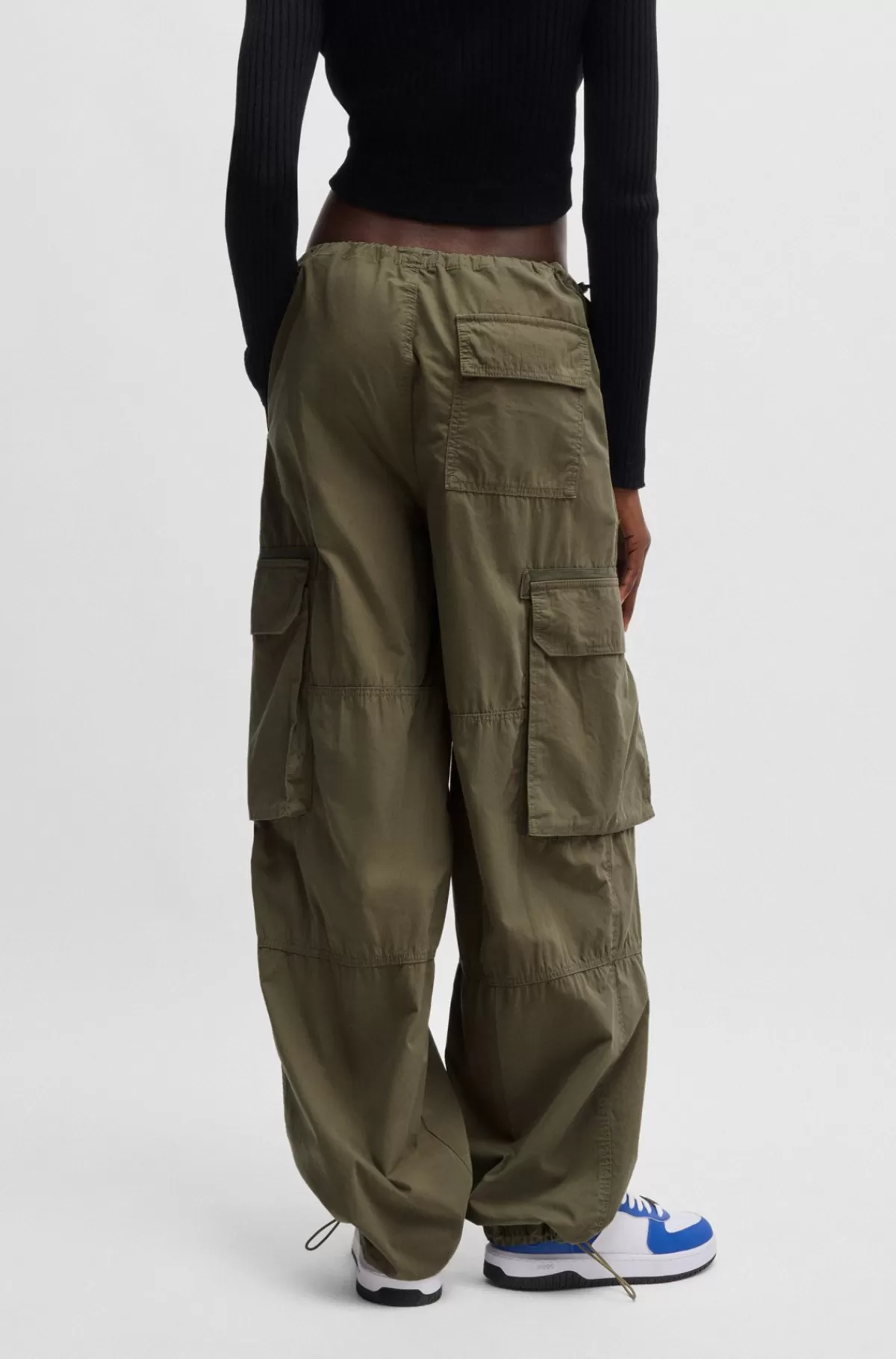 HUGO BOSS Oversize Fit Parachutebukser I Bomuldspoplin Mørkegrøn Best