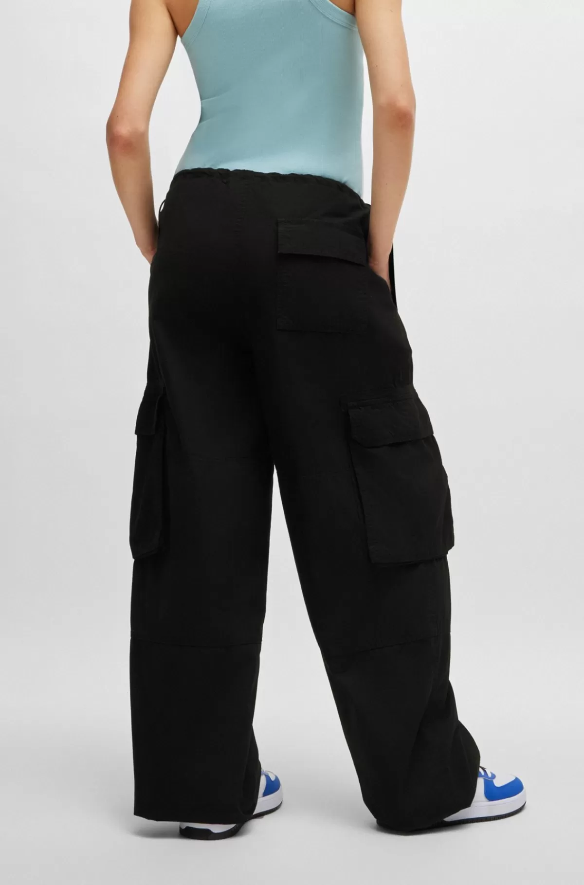 HUGO BOSS Oversize Fit Parachutebukser I Bomuldspoplin Sort Best
