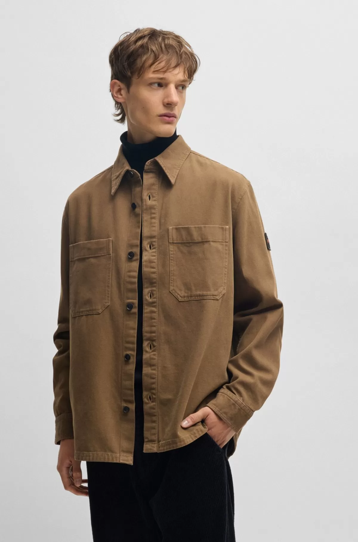 HUGO BOSS Oversize Fit Yderskjorte I Bomuldspiqué Med En Krave Med Spidse Flipper Lysegrøn Discount