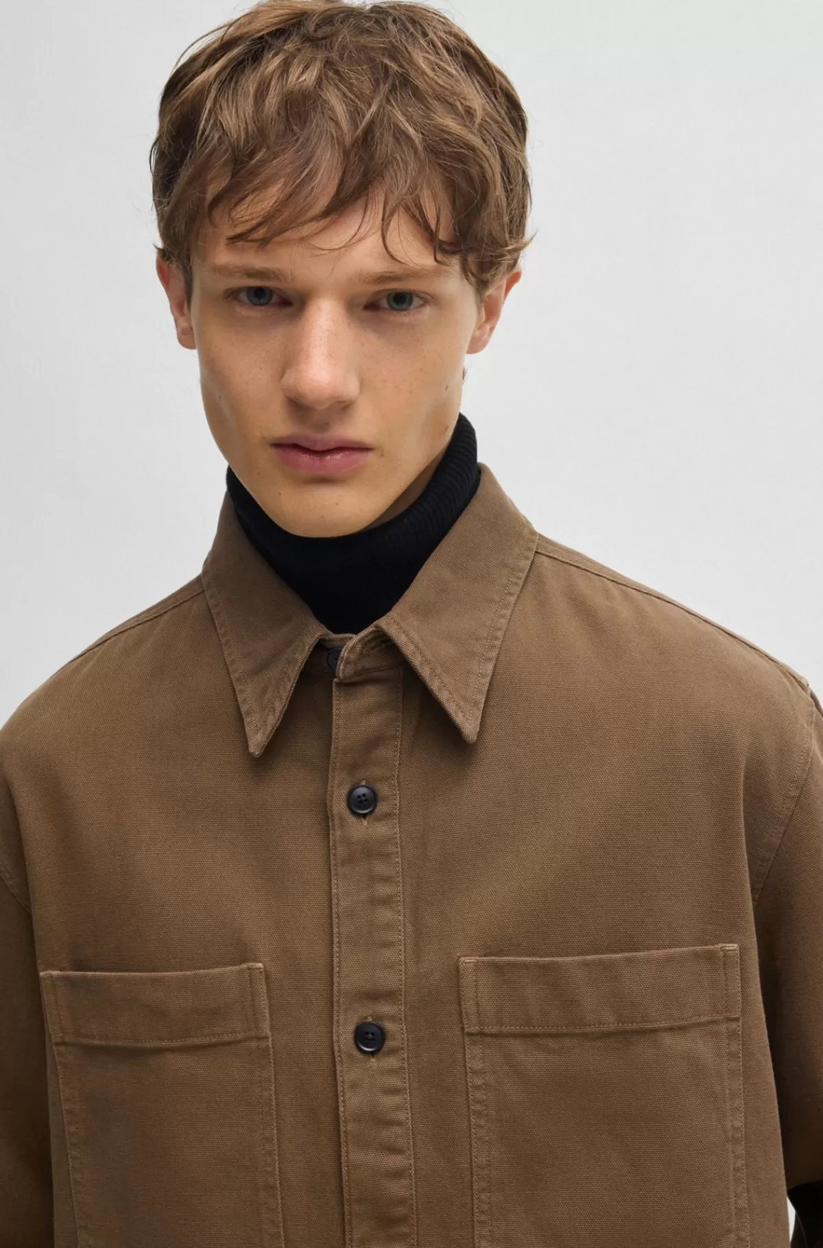 HUGO BOSS Oversize Fit Yderskjorte I Bomuldspiqué Med En Krave Med Spidse Flipper Lysegrøn Discount