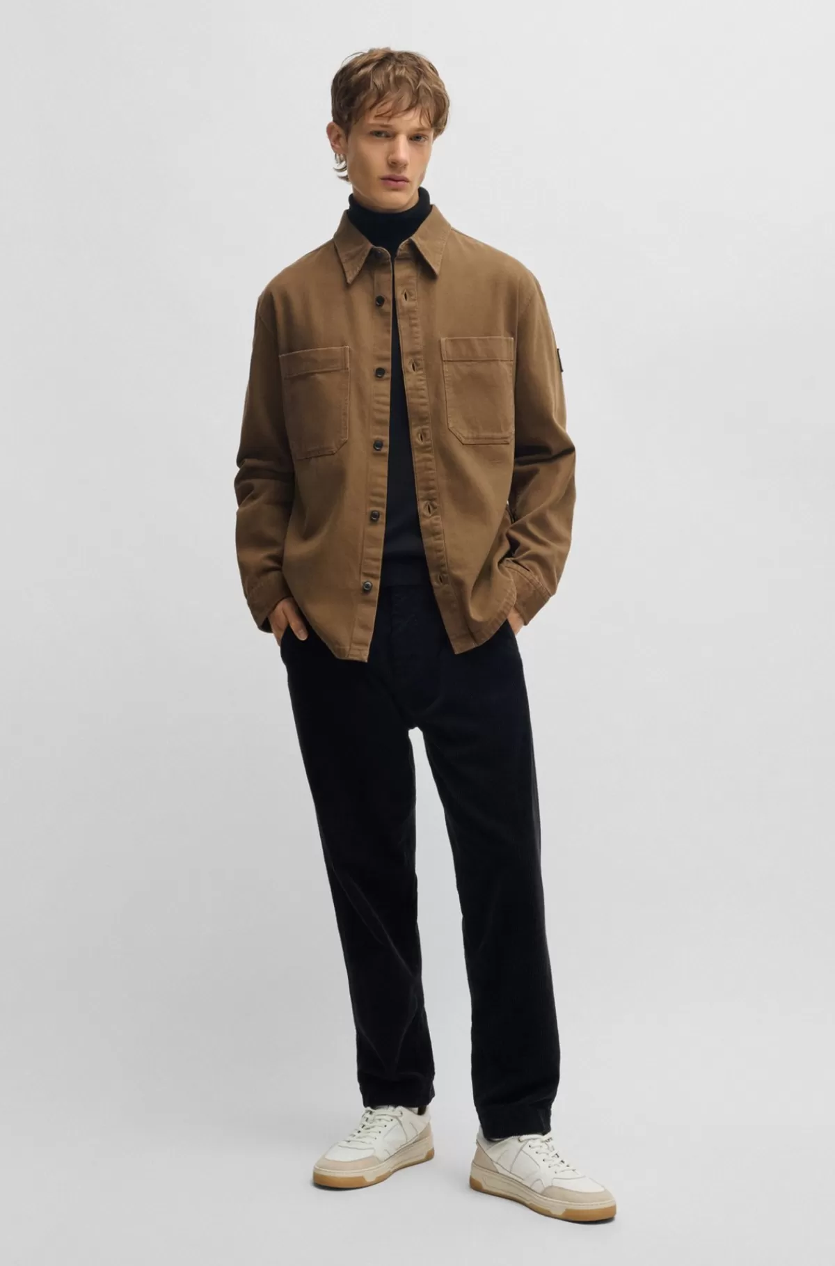 HUGO BOSS Oversize Fit Yderskjorte I Bomuldspiqué Med En Krave Med Spidse Flipper Lysegrøn Discount