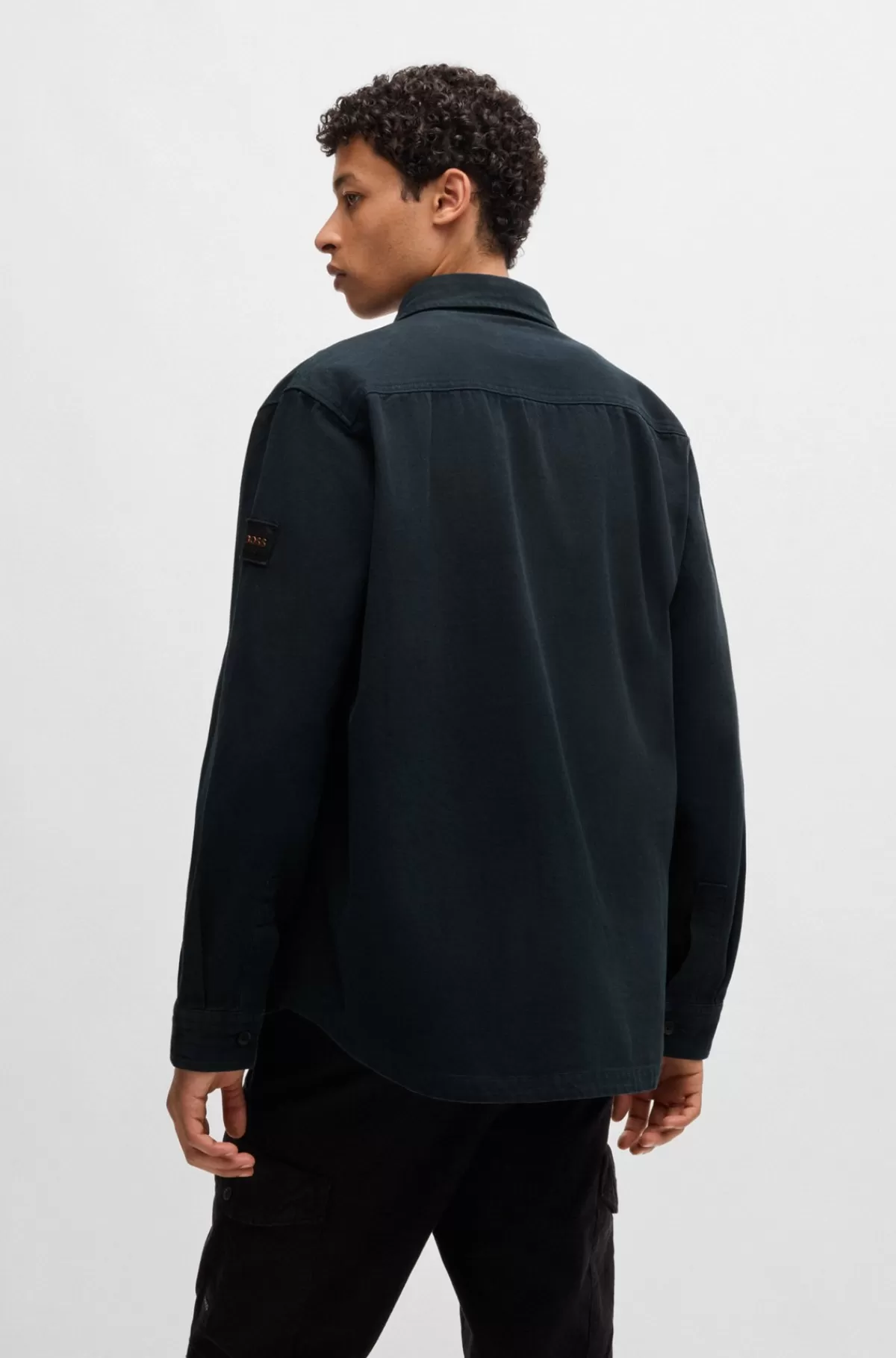 HUGO BOSS Oversize Fit Yderskjorte I Bomuldspiqué Med En Krave Med Spidse Flipper Mørkeblå Discount