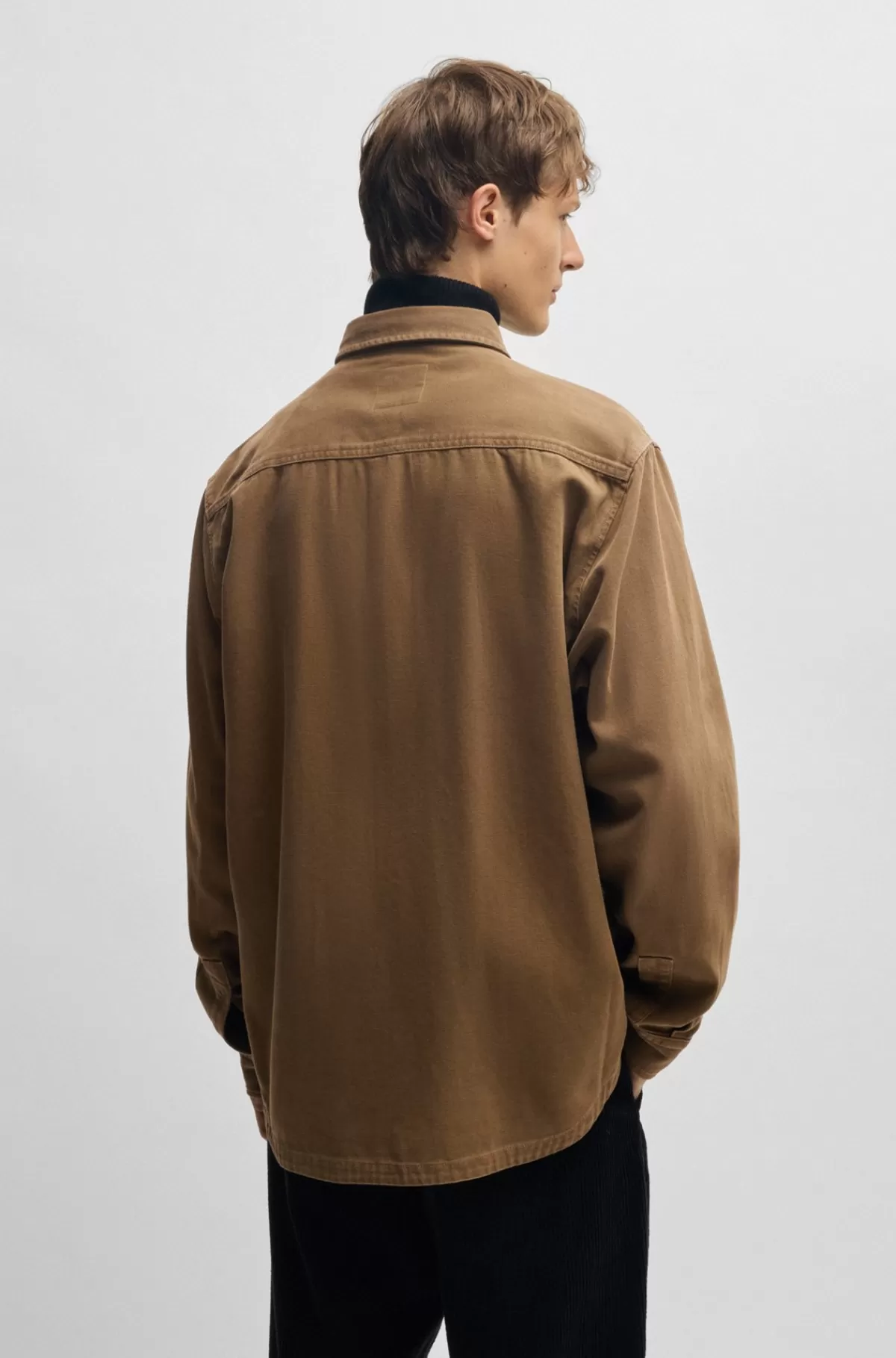 HUGO BOSS Oversize Fit Yderskjorte I Bomuldspiqué Med En Krave Med Spidse Flipper Lysegrøn Discount