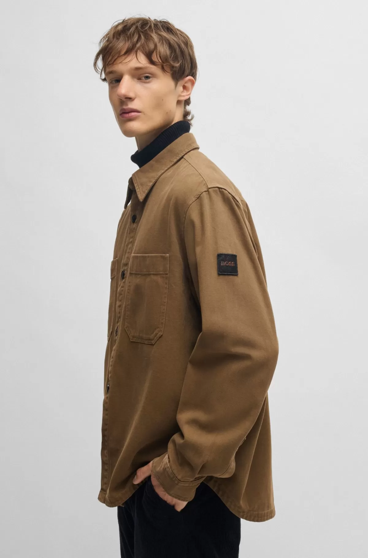 HUGO BOSS Oversize Fit Yderskjorte I Bomuldspiqué Med En Krave Med Spidse Flipper Lysegrøn Discount