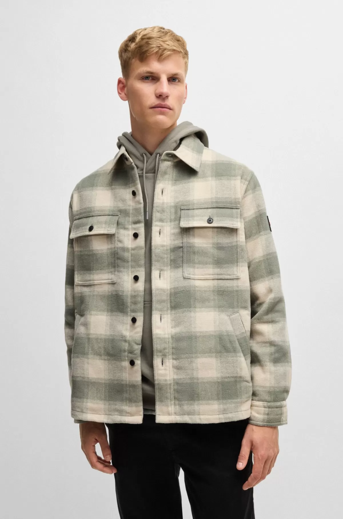 HUGO BOSS Oversize Fit Yderskjorte I Ternet Tweed Og Krave Med Spidse Flipper Lys beige Online