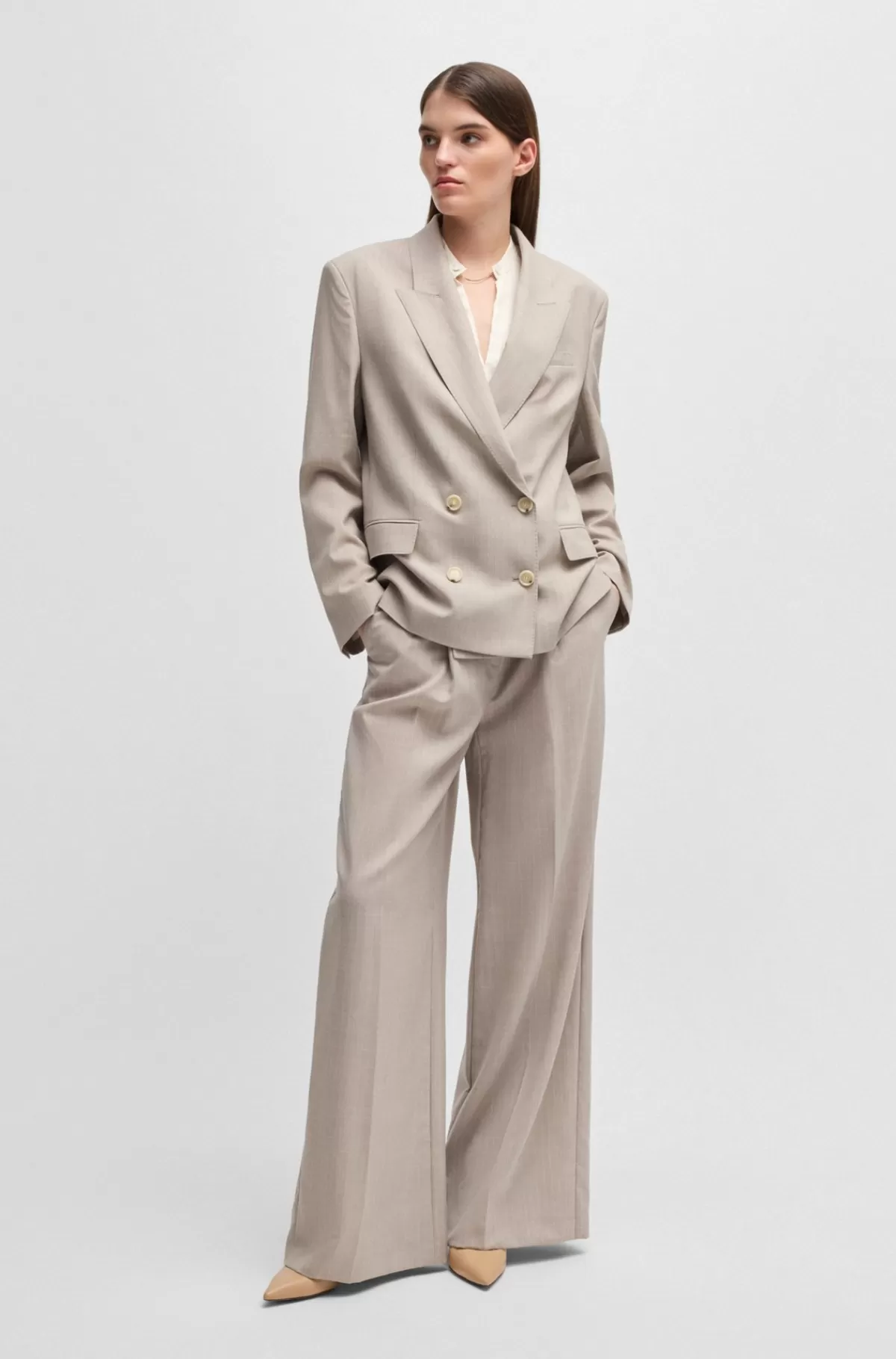 HUGO BOSS Oversized Fit Jakkesætsjakke I Italiensk Produceret Stof Lys beige Sale