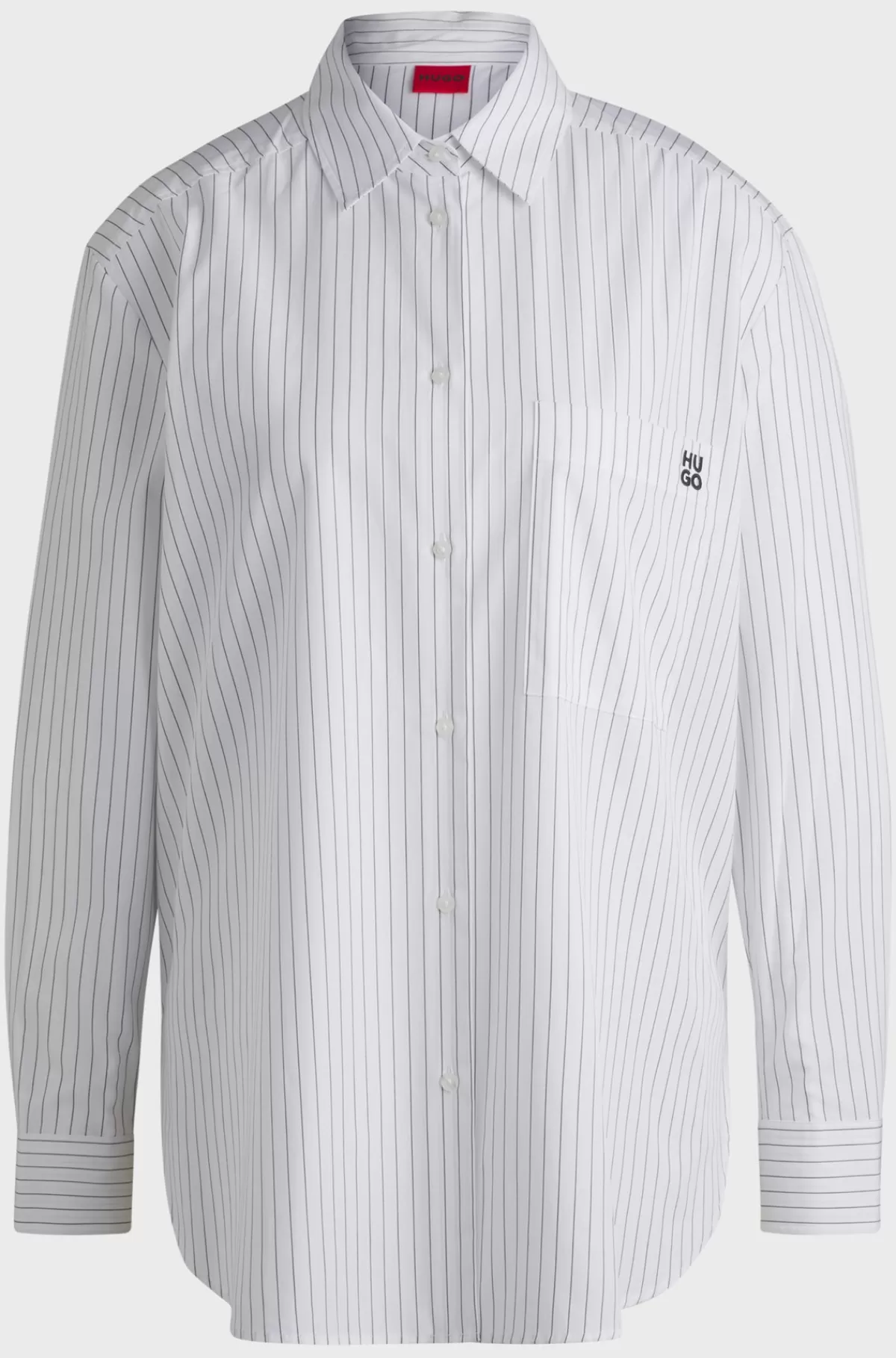 HUGO BOSS Oversized Fit Skjorte I Stribet Bomuld Med Sommerfugleprint Hvid mønstret Store