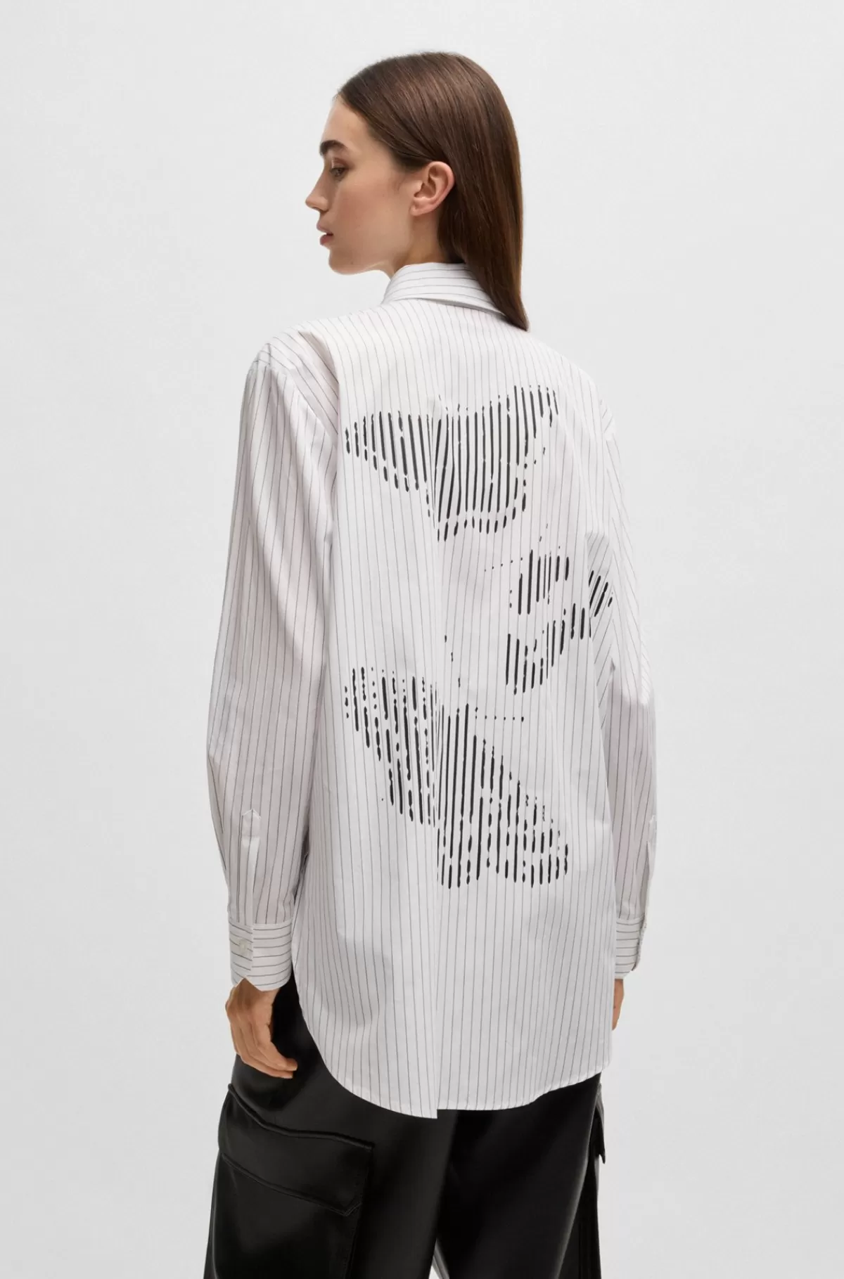HUGO BOSS Oversized Fit Skjorte I Stribet Bomuld Med Sommerfugleprint Hvid mønstret Store
