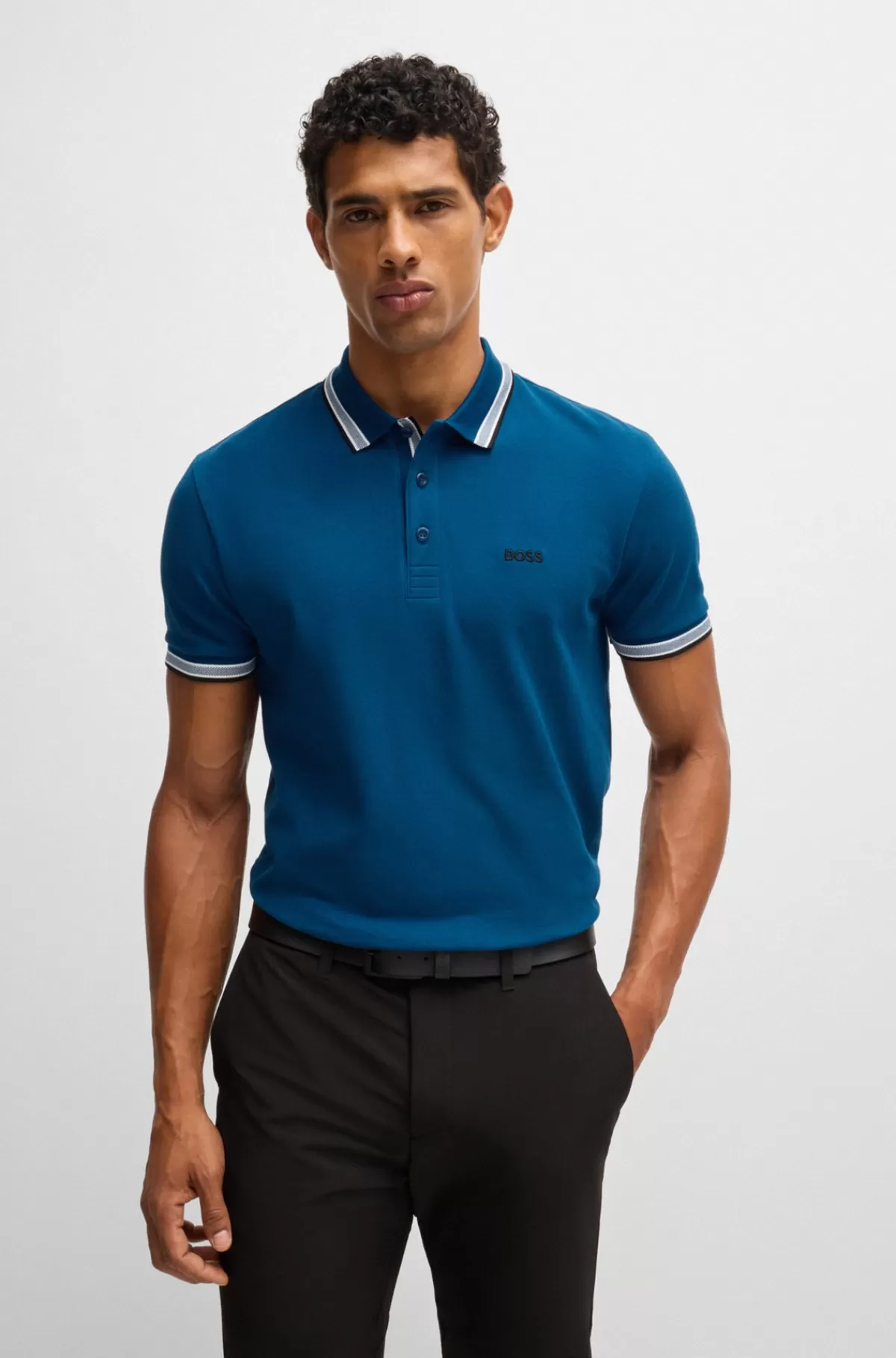 HUGO BOSS Paddy Poloshirt I Bomuldspiqué Med Logo I Kontrastfarve Mørkeblå Best Sale
