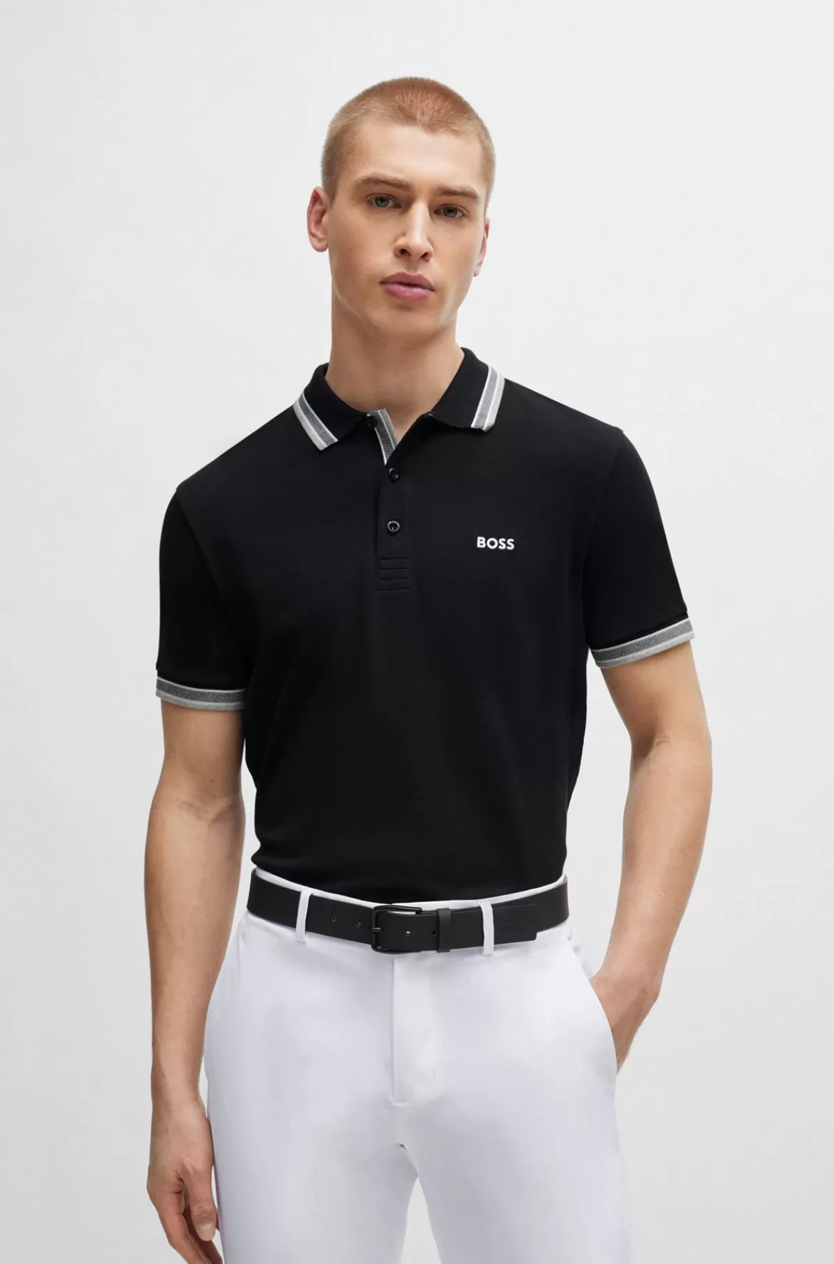 HUGO BOSS Paddy Poloshirt I Bomuldspiqué Med Logo I Kontrastfarve Sort Online