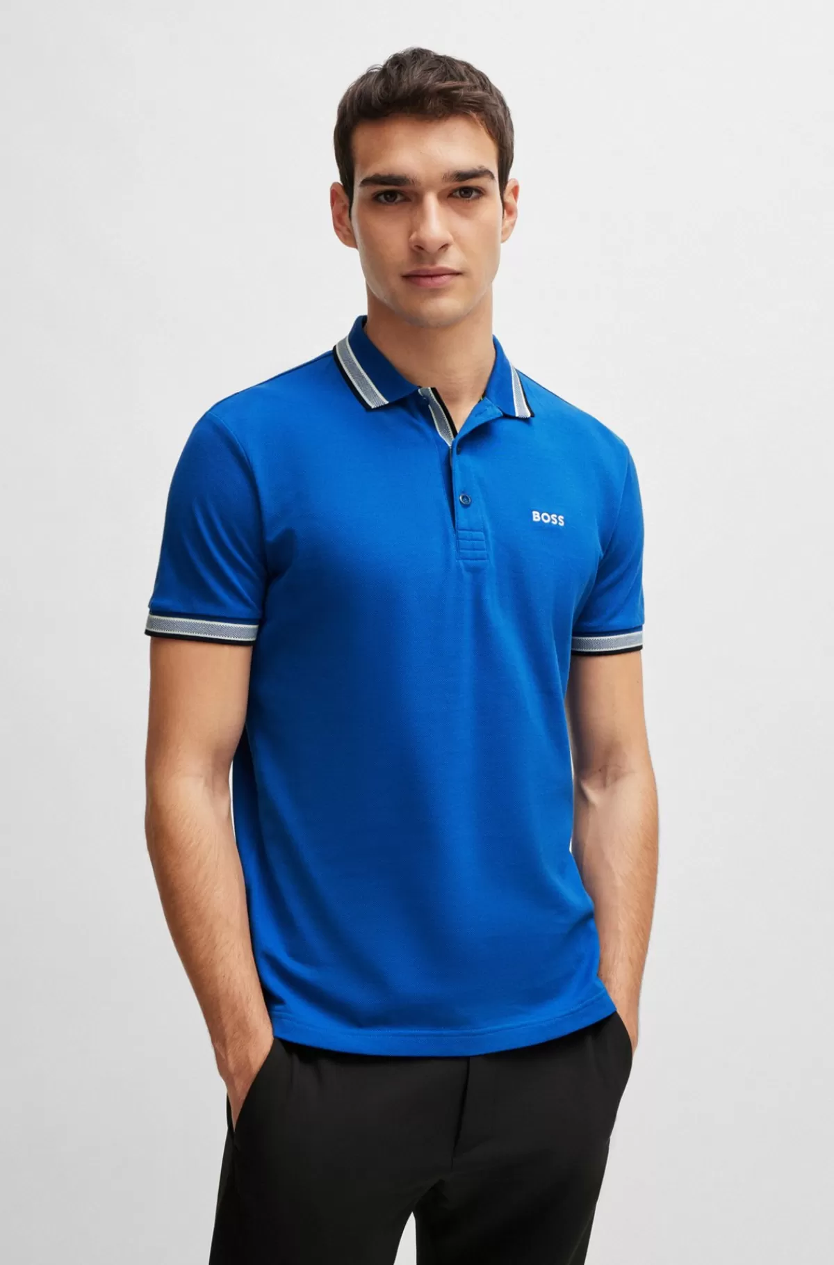 HUGO BOSS Paddy Poloshirt I Bomuldspiqué Med Logo I Kontrastfarve Blå Cheap