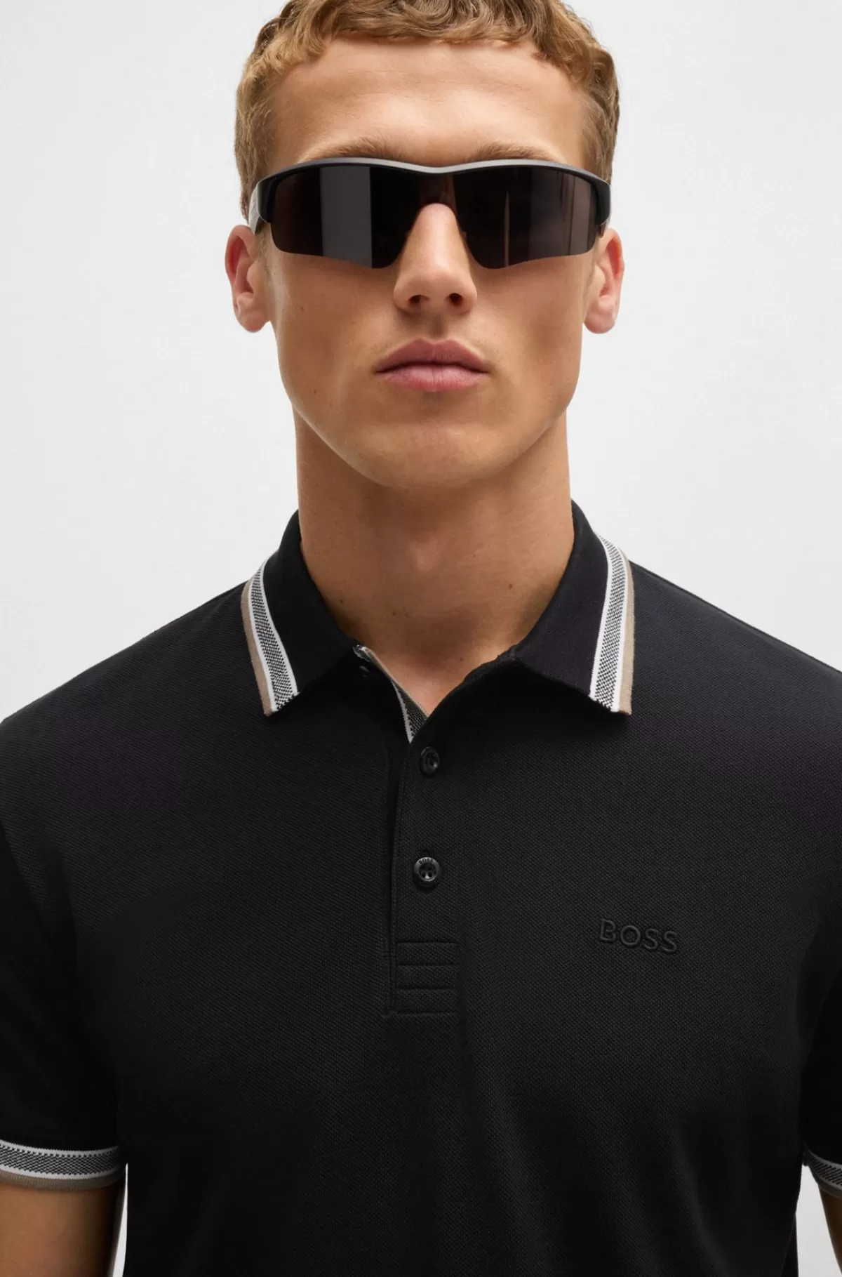 HUGO BOSS Paddy Poloshirt I Bomuldspiqué Med Logo I Kontrastfarve Sort Store