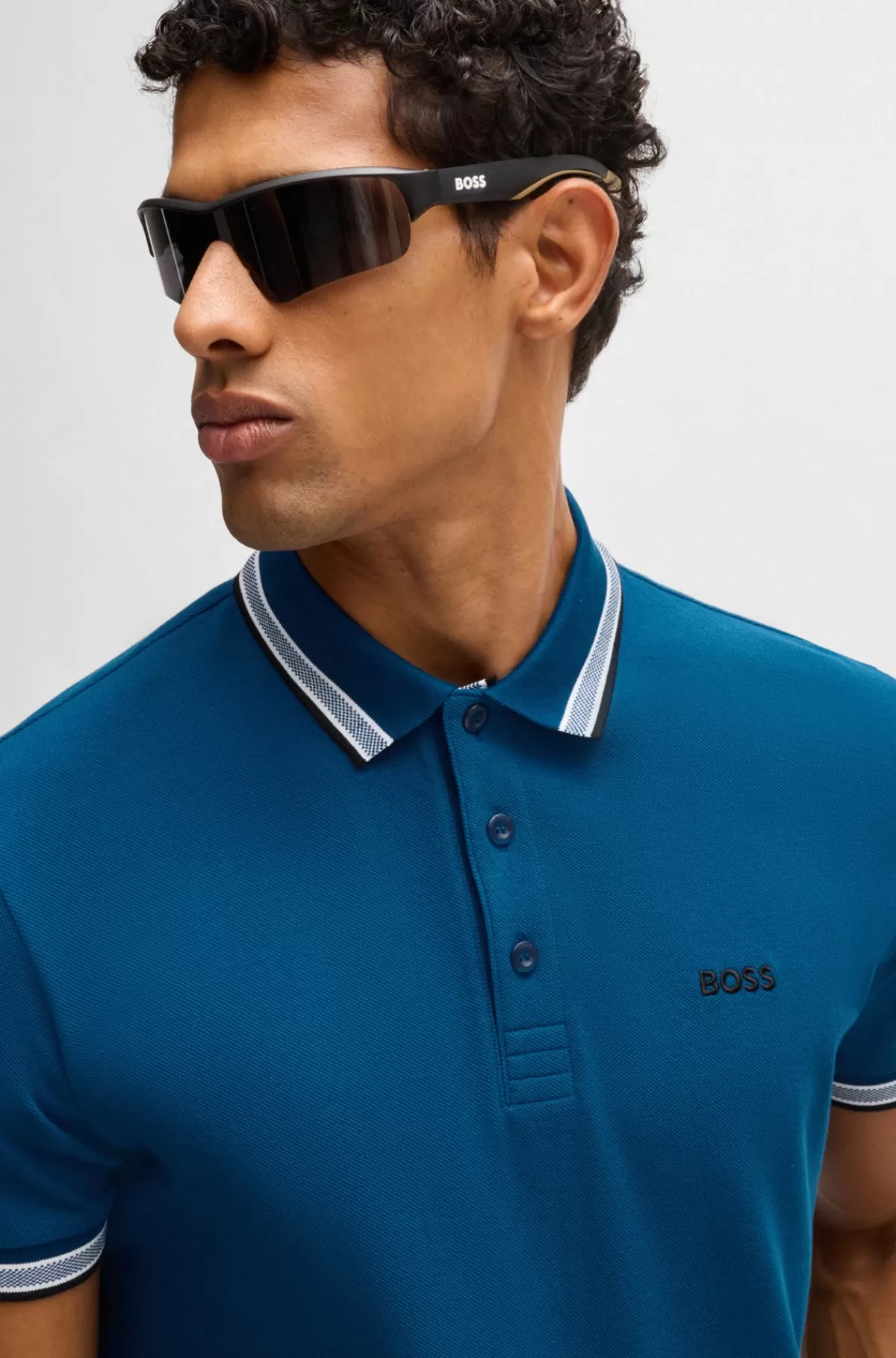 HUGO BOSS Paddy Poloshirt I Bomuldspiqué Med Logo I Kontrastfarve Mørkeblå Best Sale