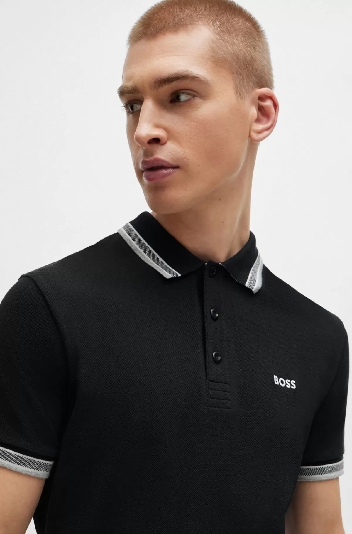 HUGO BOSS Paddy Poloshirt I Bomuldspiqué Med Logo I Kontrastfarve Sort Online