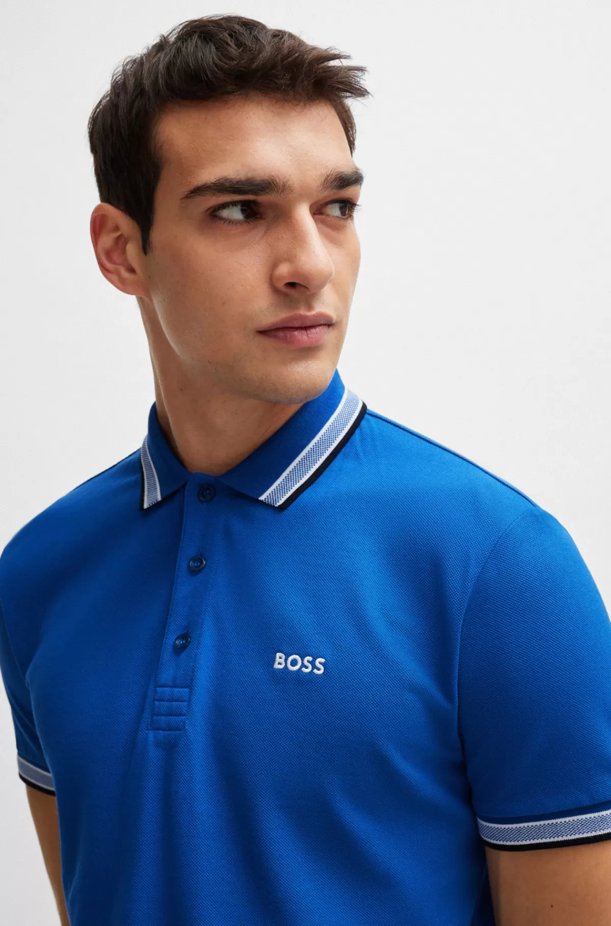 HUGO BOSS Paddy Poloshirt I Bomuldspiqué Med Logo I Kontrastfarve Blå Cheap