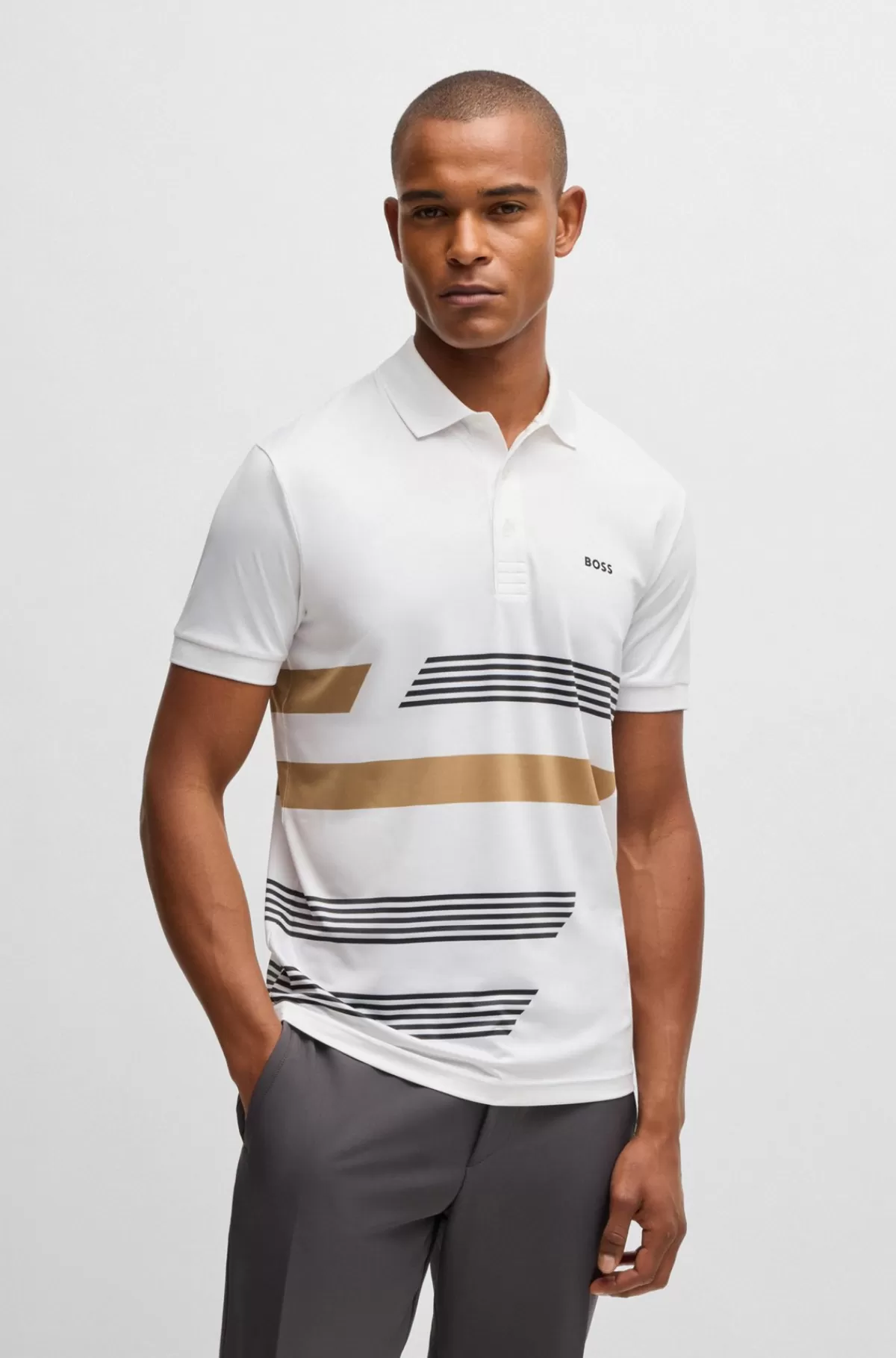 HUGO BOSS Paddy-poloshirt I Jersey Med Stræk Og Stribet Print Hvid Cheap