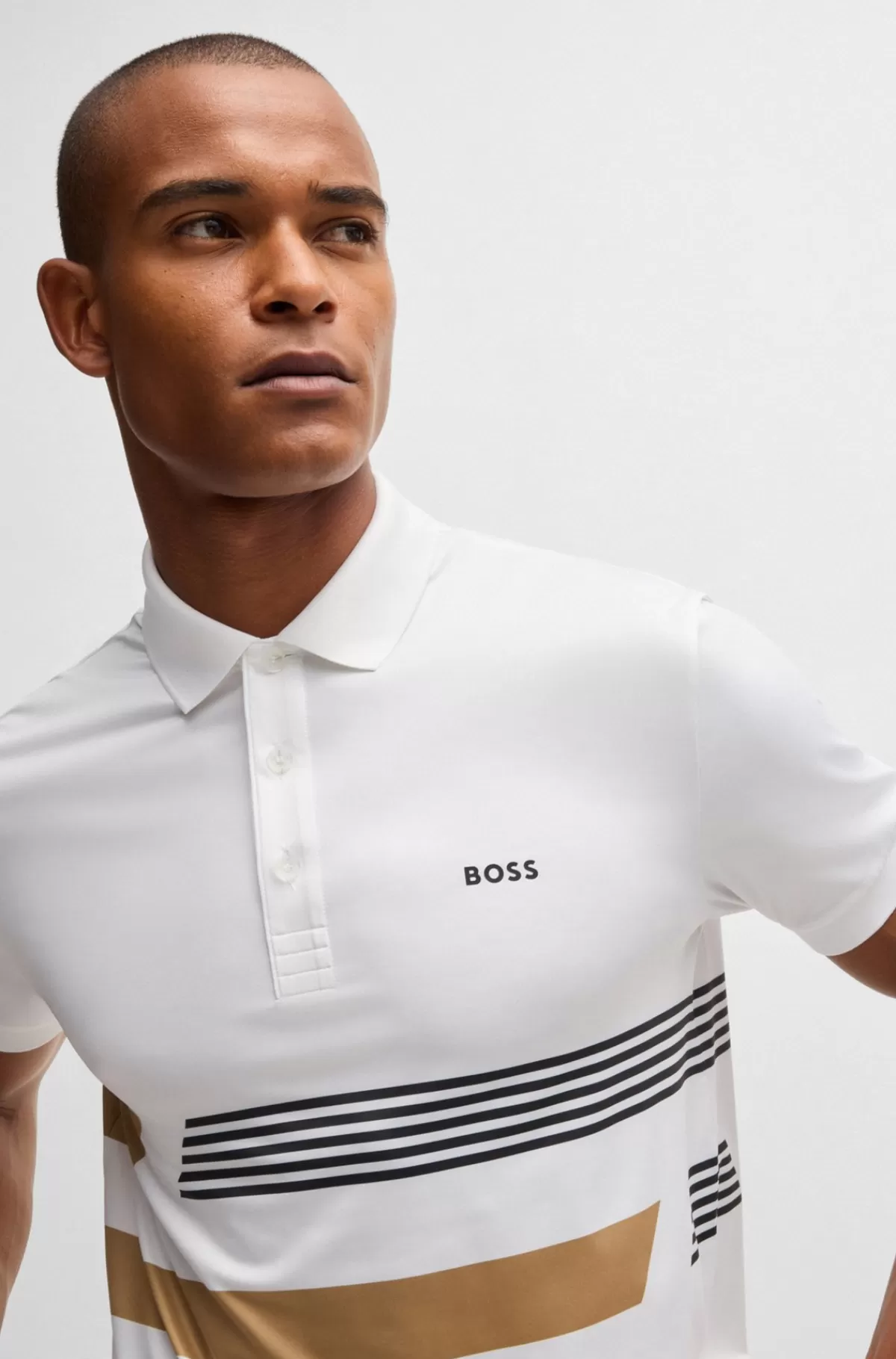 HUGO BOSS Paddy-poloshirt I Jersey Med Stræk Og Stribet Print Hvid Cheap