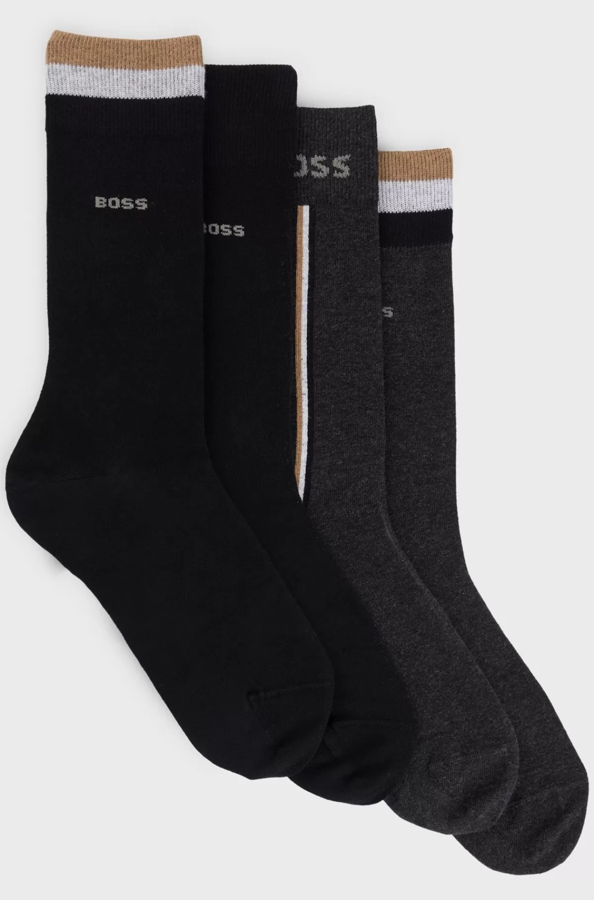 HUGO BOSS Pakke Med Fire Par Strømper I Almindelig Længde I En Bomuldsblanding Sort/grå Sale