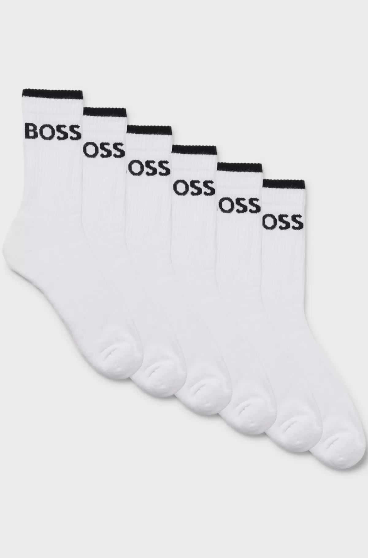 HUGO BOSS Pakke Med Seks Par Korte, Ribsokker I En Bomuldsblanding Hvid Sale
