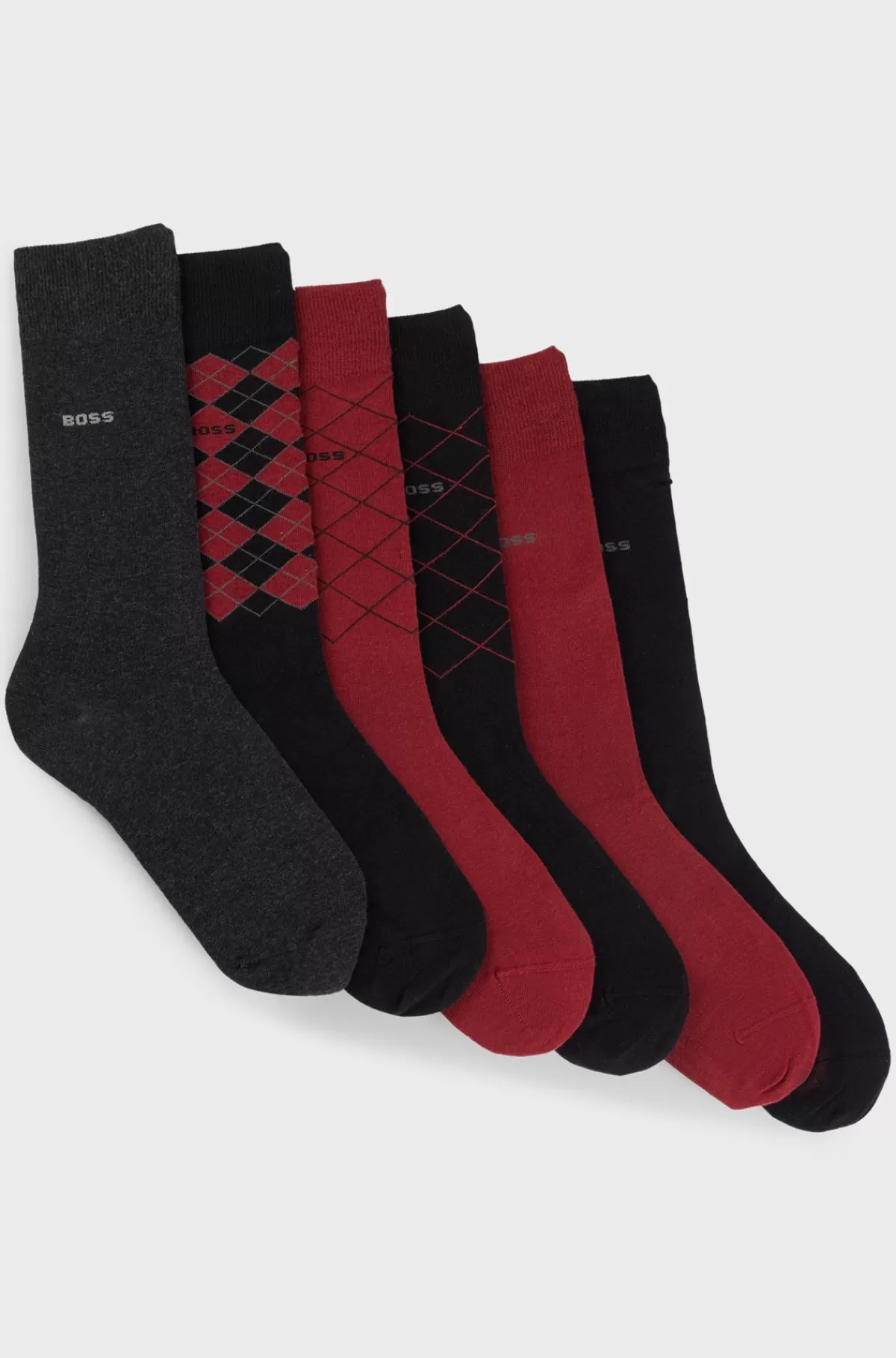 HUGO BOSS Pakke Med Seks Par Strømper I Almindelig Længde I En Bomuldsblanding Sort/mørkegrå/rød Flash Sale