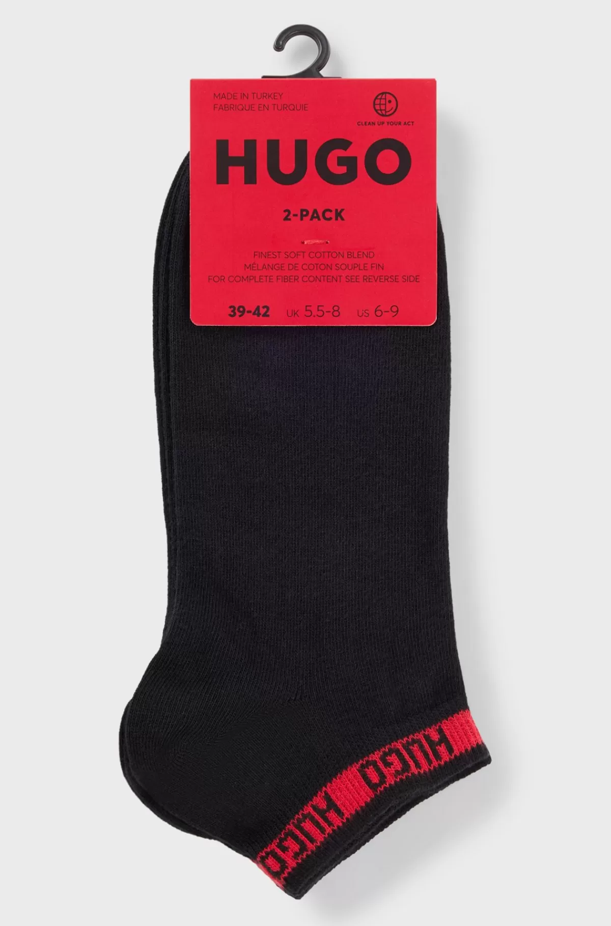 HUGO BOSS Pakke Med To Par Ankellange Sokker Med Brandede Kanter Sort Cheap