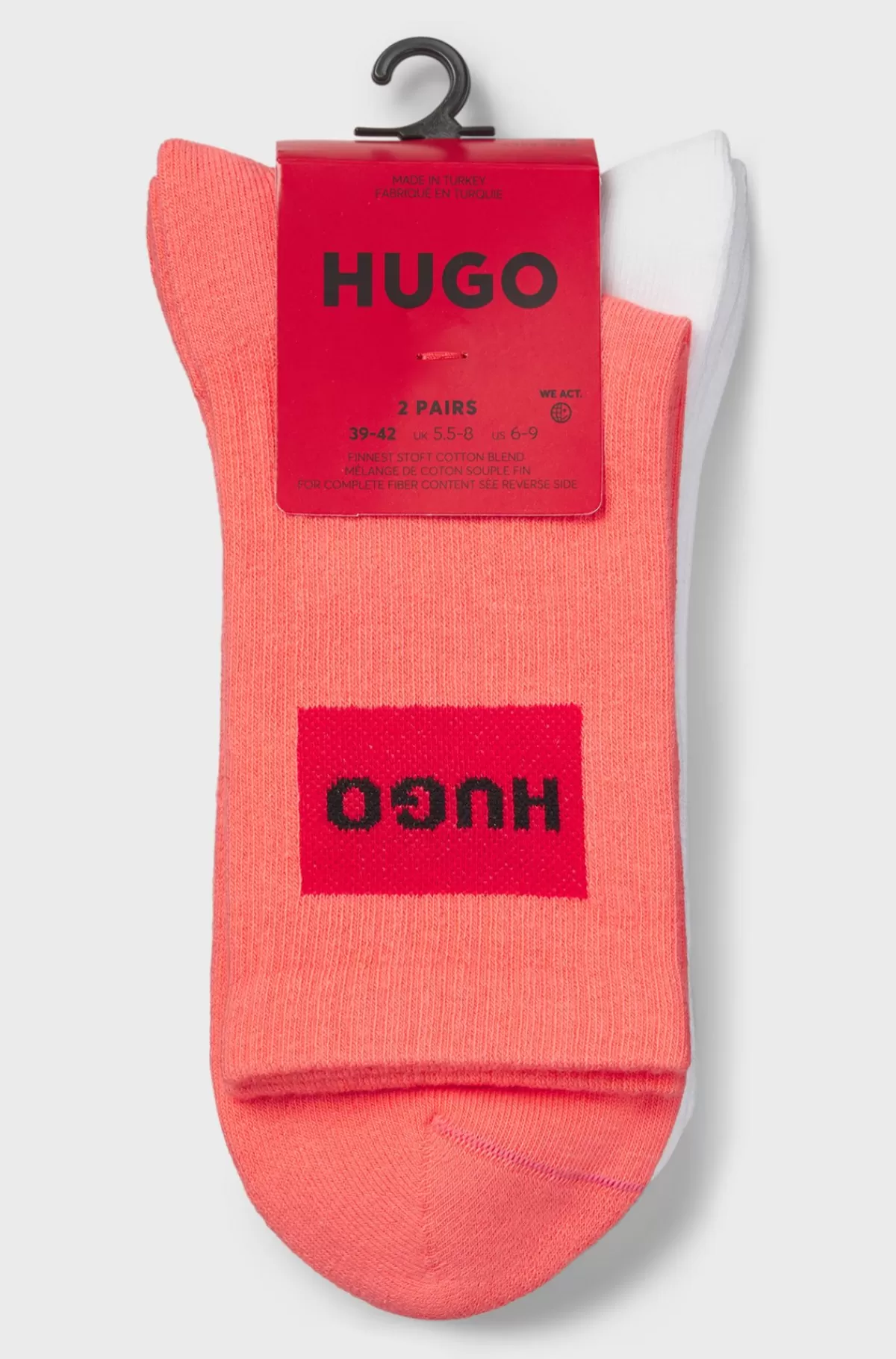 HUGO BOSS Pakke Med To Par Korte Strømper Med Røde Logomærkater Lyserød New