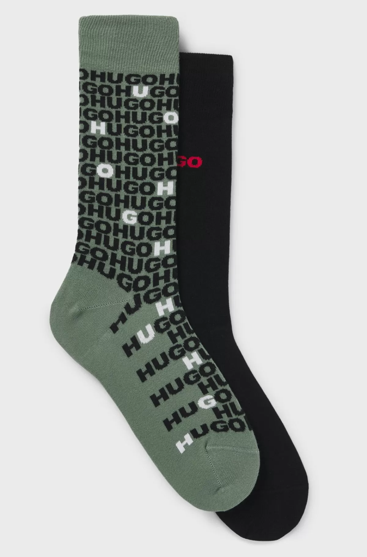 HUGO BOSS Pakke Med To Par Strømper I Almindelig Længde Med Logodetaljer Sort/grøn Best Sale