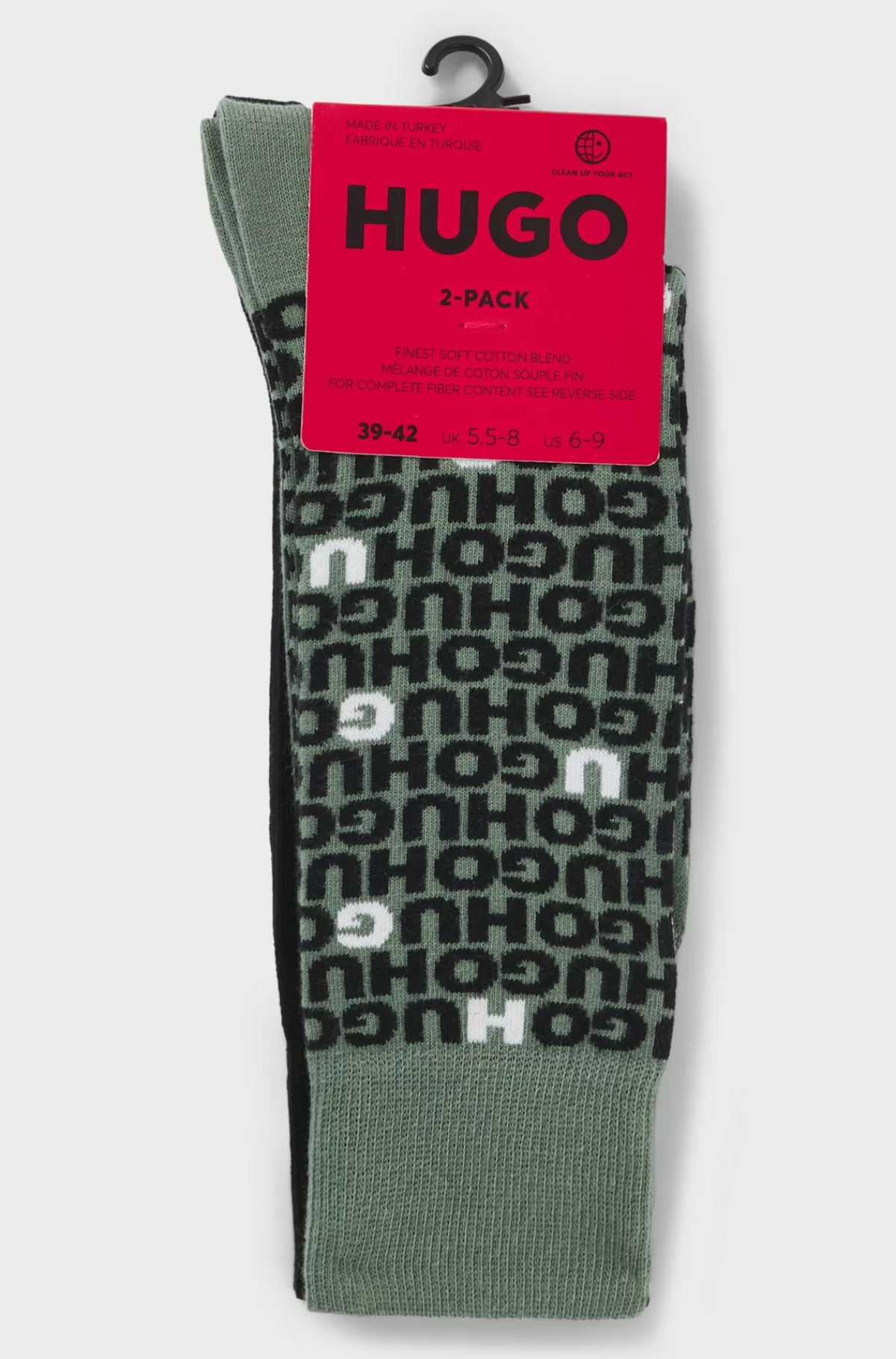 HUGO BOSS Pakke Med To Par Strømper I Almindelig Længde Med Logodetaljer Sort/grøn Best Sale