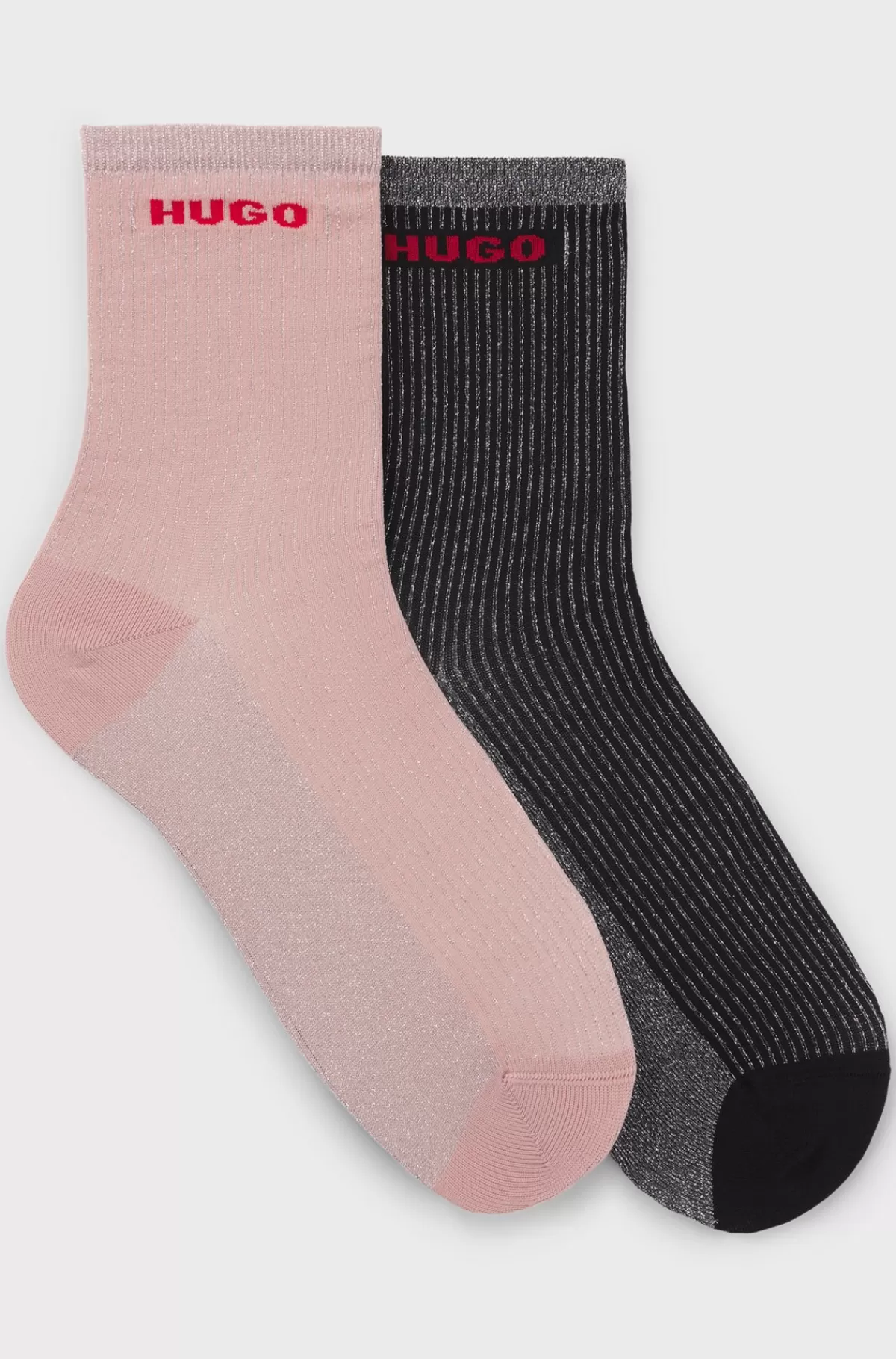 HUGO BOSS Pakke Med To Par Strømper I Kort Længde Med Logodetaljer Sort/pink Outlet
