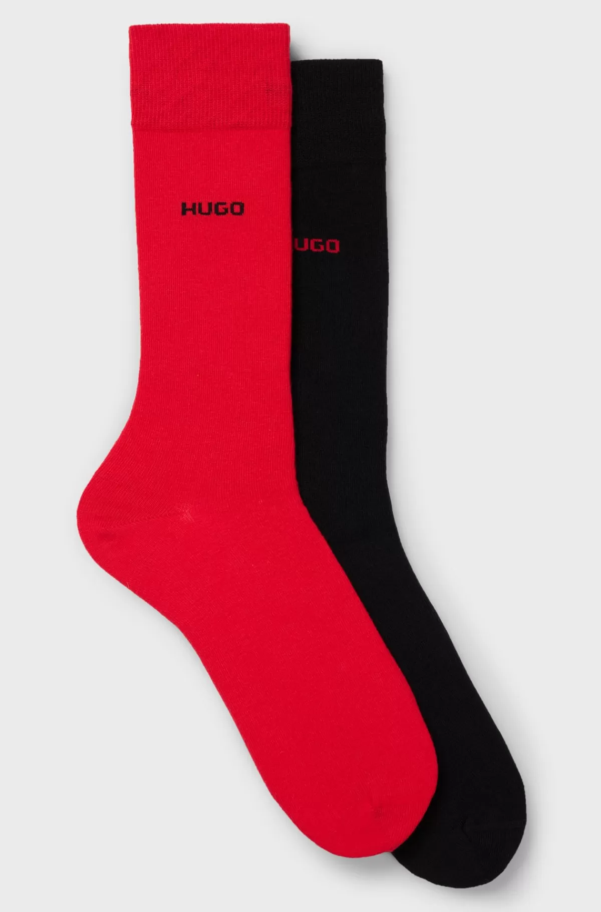 HUGO BOSS Pakke Med To Par Strømper I Stof Med Stræk I Almindelig Længde Sort/rød Discount