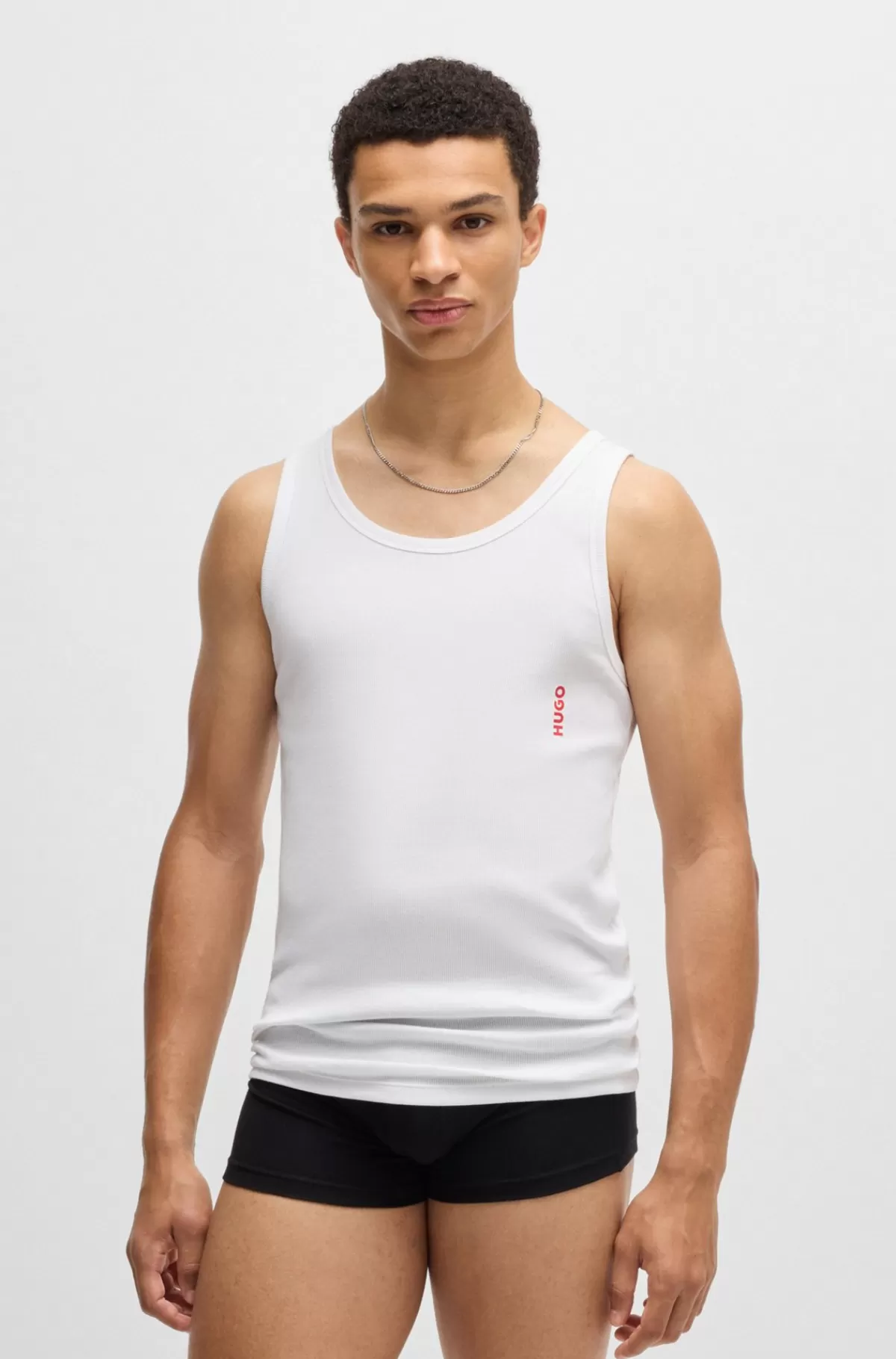 HUGO BOSS Pakke Med To Toppe I Bomuld Med Stræk Og Logoprint Hvid Discount
