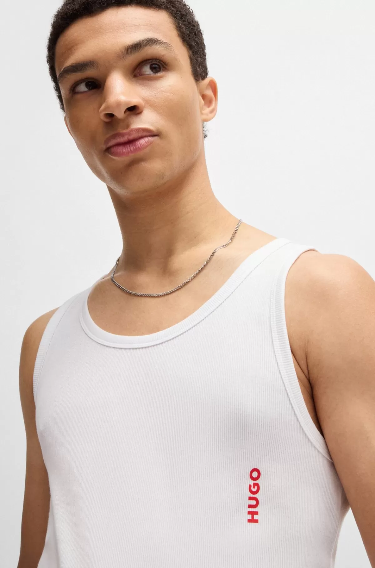 HUGO BOSS Pakke Med To Toppe I Bomuld Med Stræk Og Logoprint Hvid Discount