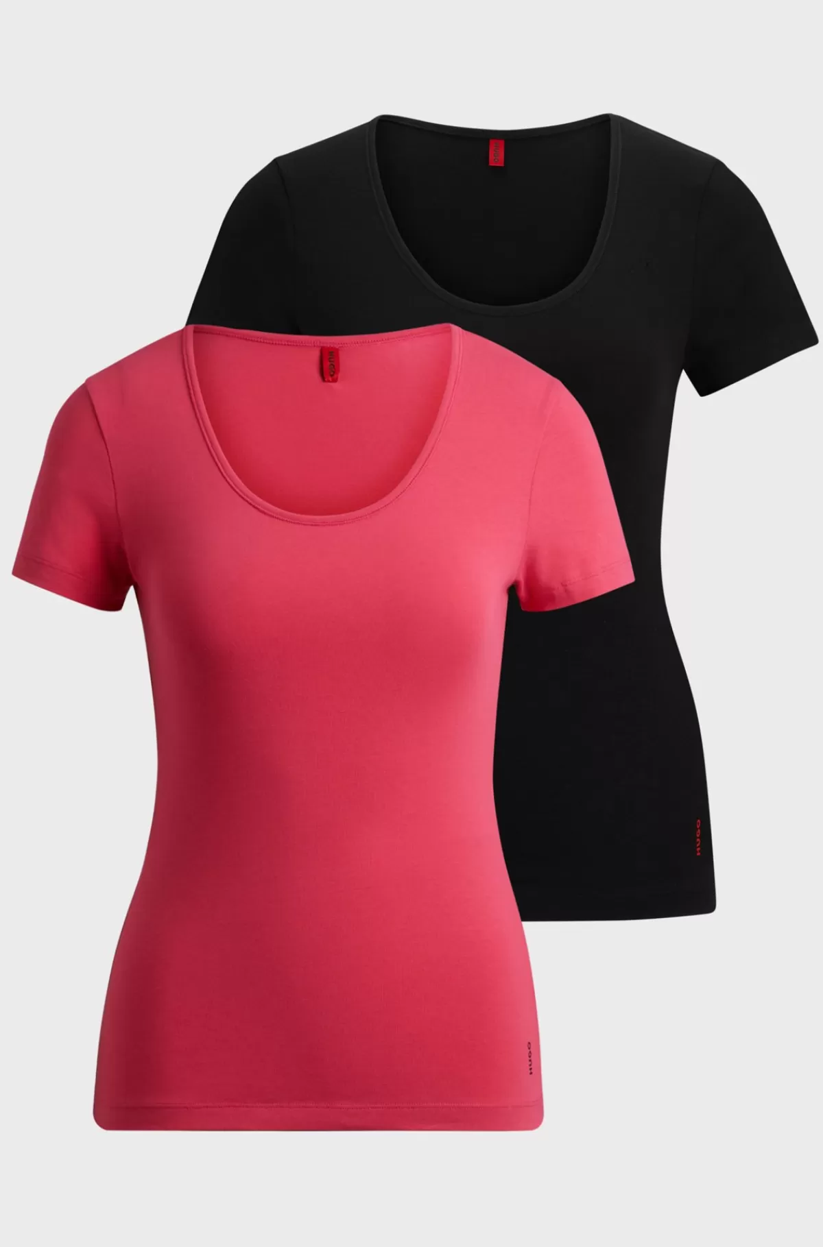 HUGO BOSS Pakke Med To T-shirts I Bomuld Med Stræk Og Logo Sort/rød Sale