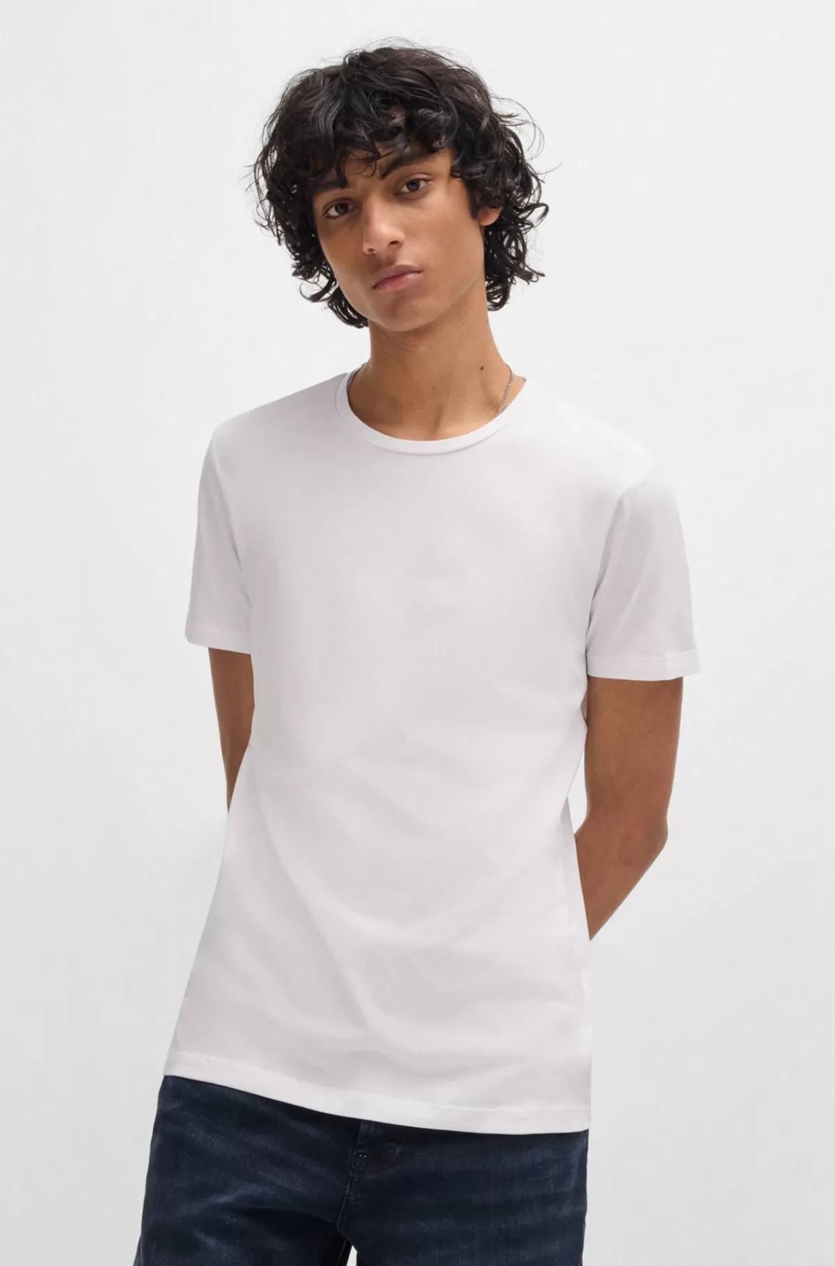 HUGO BOSS Pakke Med To T-shirts I Bomuld Med Stræk Og Med Slim Fit Hvid/sort Sale
