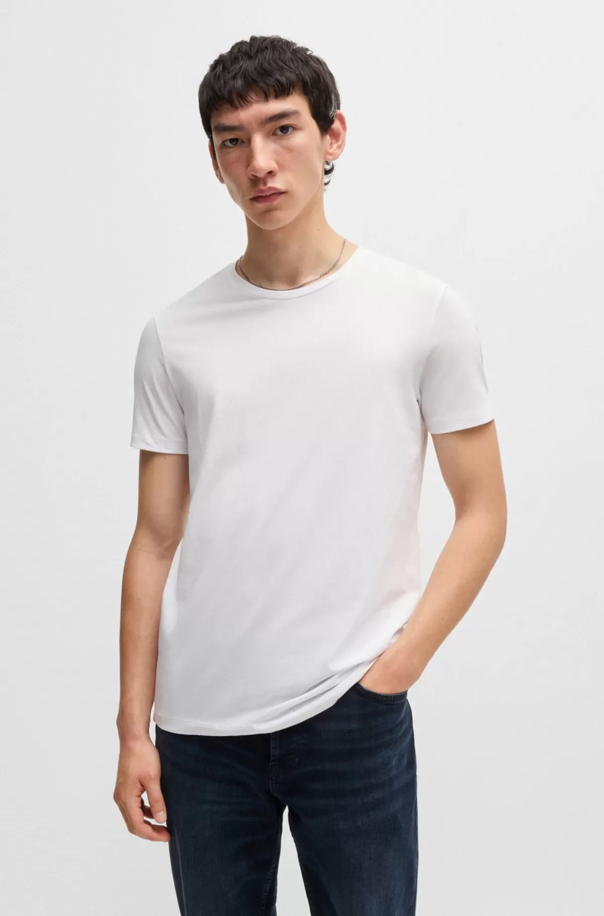 HUGO BOSS Pakke Med To T-shirts I Bomuld Med Stræk Og Med Slim Fit Hvid New
