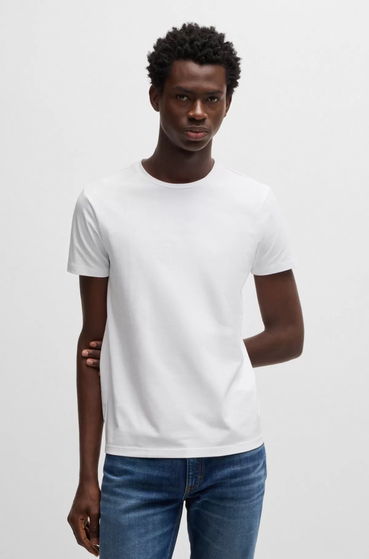 HUGO BOSS Pakke Med To T-shirts I Bomuld Med Stræk Og Med Slim Fit Hvid / Lysegrå Discount